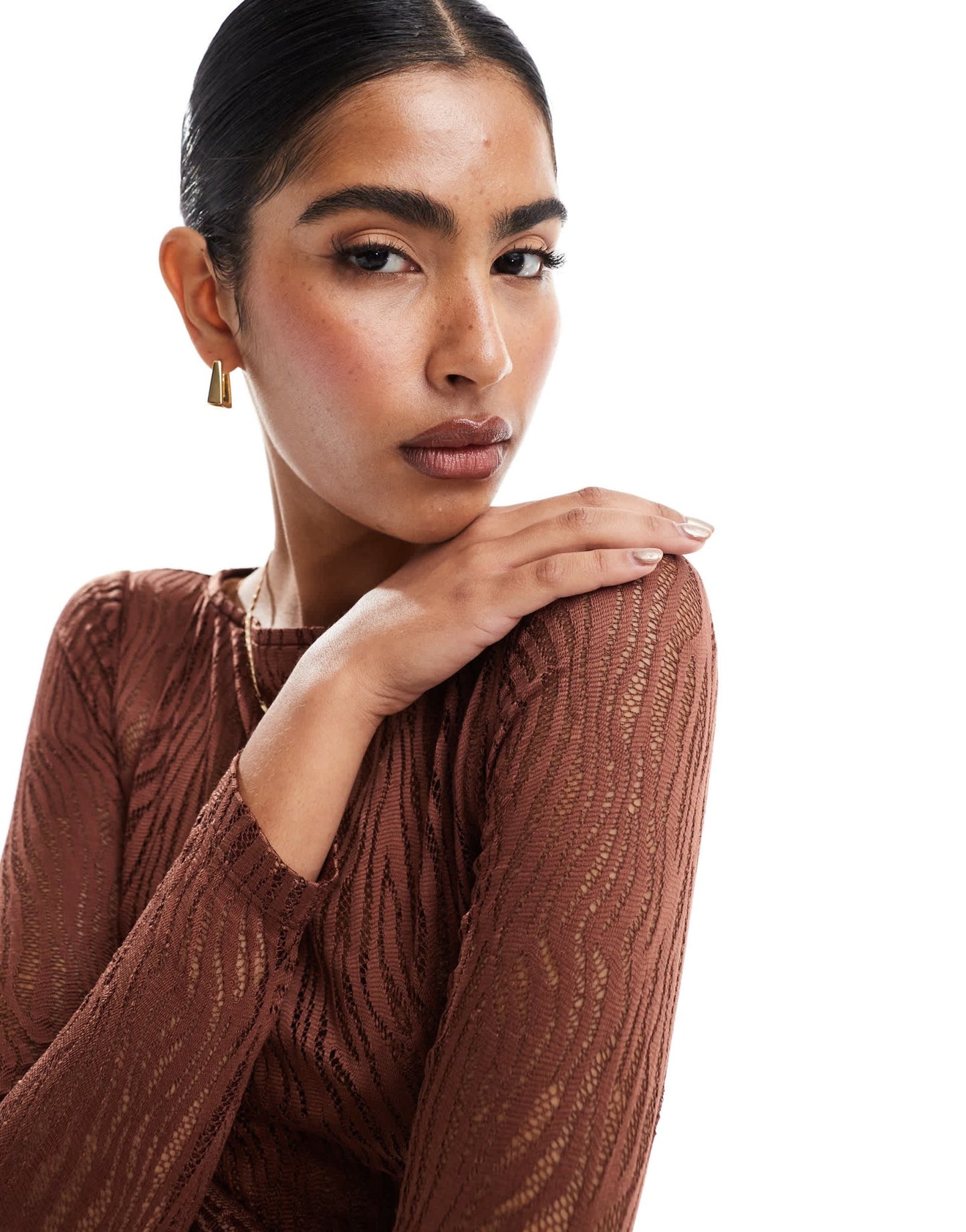ASOS DESIGN slash neck zebra lace top in chocolate brown - ASOS Sample Sale EU Store