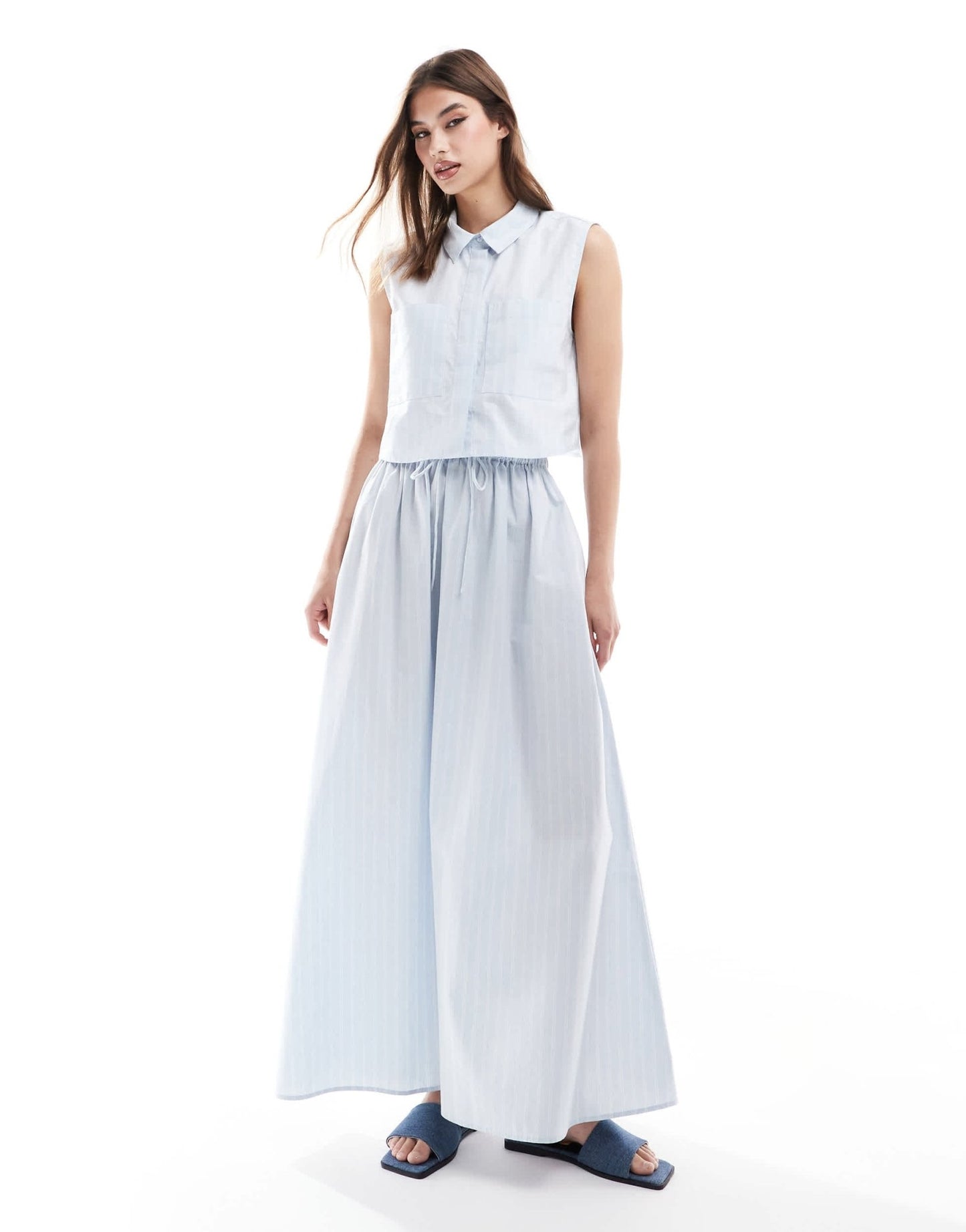 ASOS DESIGN sleeveless cropped shirt in blue and white stripe - ASOS Sample Sale EU Store