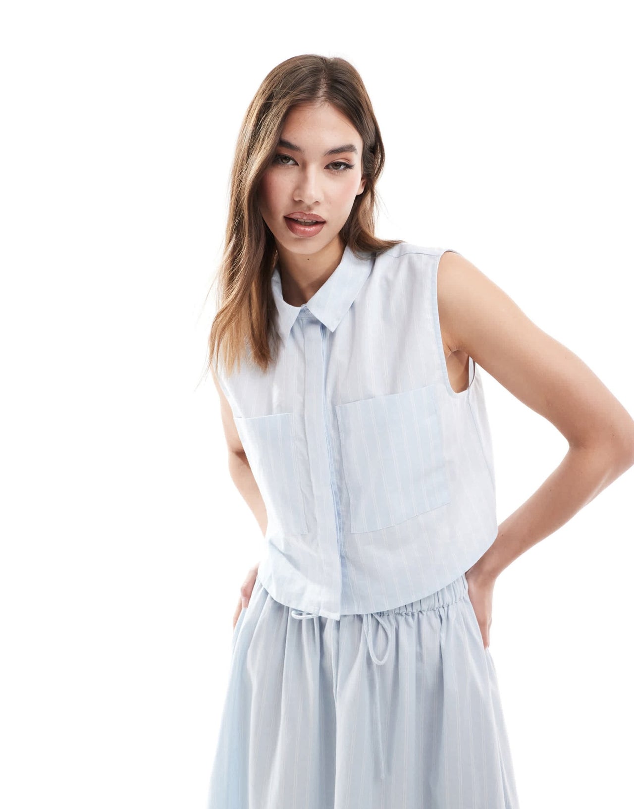 ASOS DESIGN sleeveless cropped shirt in blue and white stripe - ASOS Sample Sale EU Store