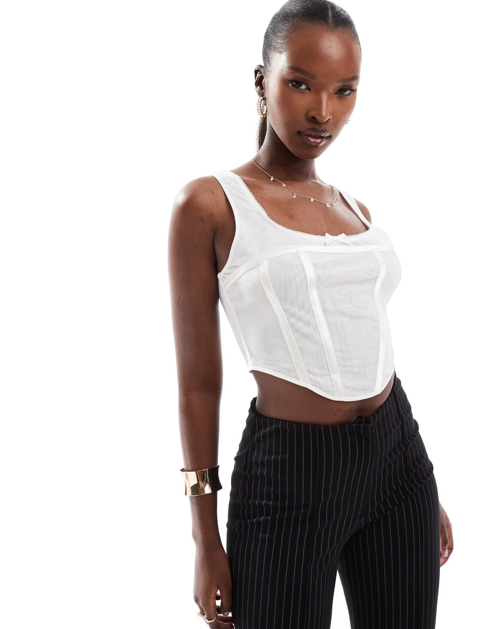 ASOS DESIGN sleeveless mesh corset top in white - ASOS Sample Sale EU Store