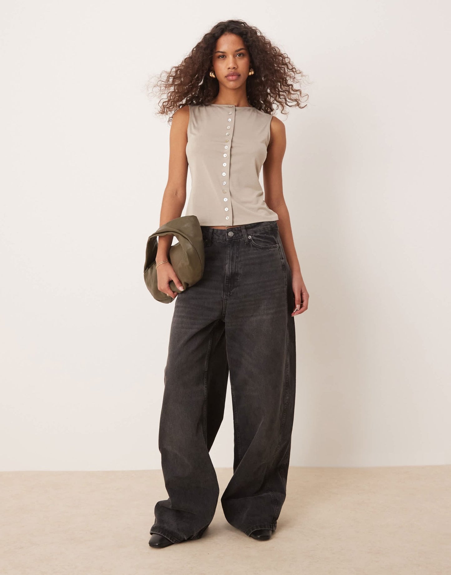 ASOS DESIGN sleeveless modal button tank in stone - ASOS Sample Sale EU Store
