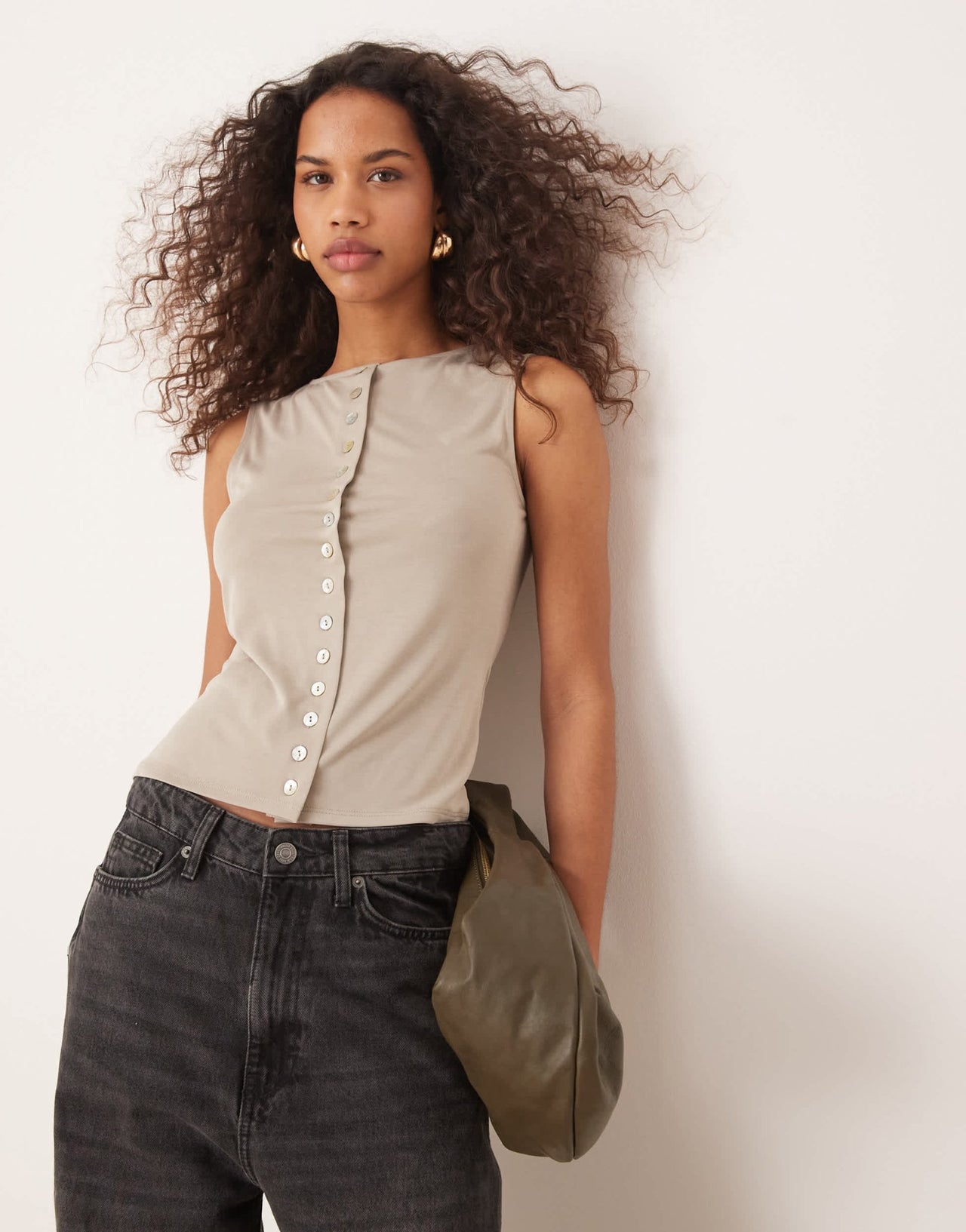 ASOS DESIGN sleeveless modal button tank in stone - ASOS Sample Sale EU Store