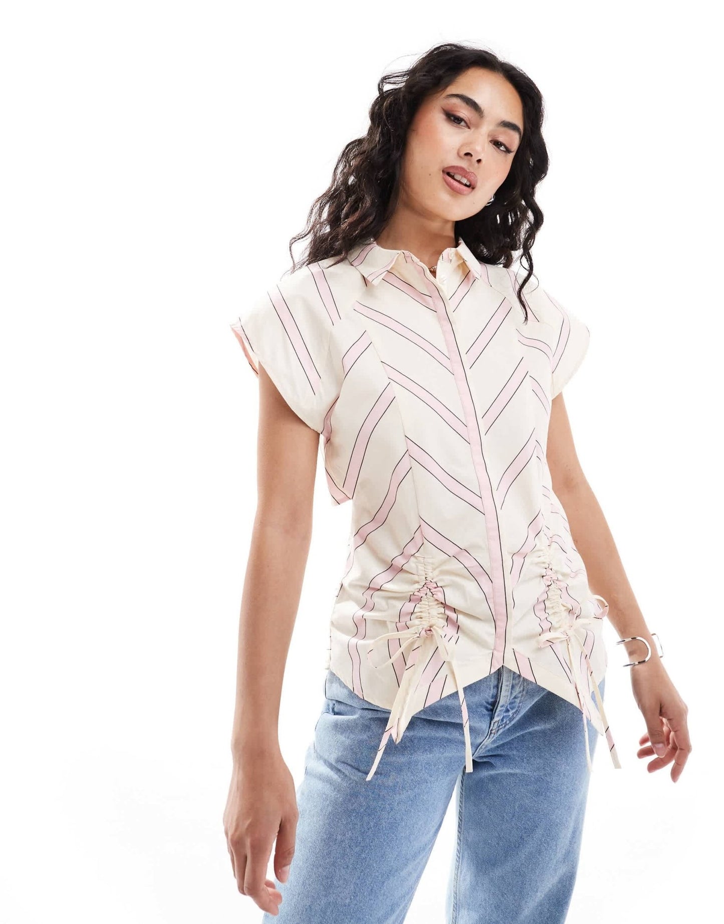 ASOS DESIGN sleeveless ruched front open back shirt in pink and white stripe - ASOS Sample Sale EU Store