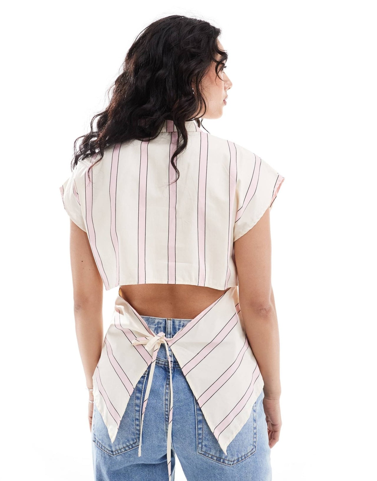 ASOS DESIGN sleeveless ruched front open back shirt in pink and white stripe - ASOS Sample Sale EU Store