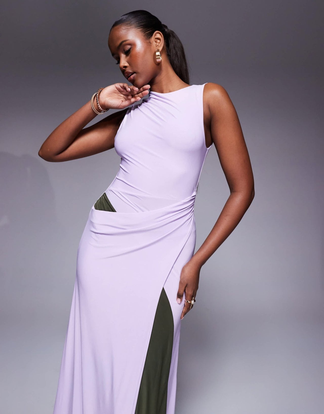 ASOS DESIGN sleeveless sarong detail maxi dress with contrast sash in lilac - ASOS Sample Sale EU Store