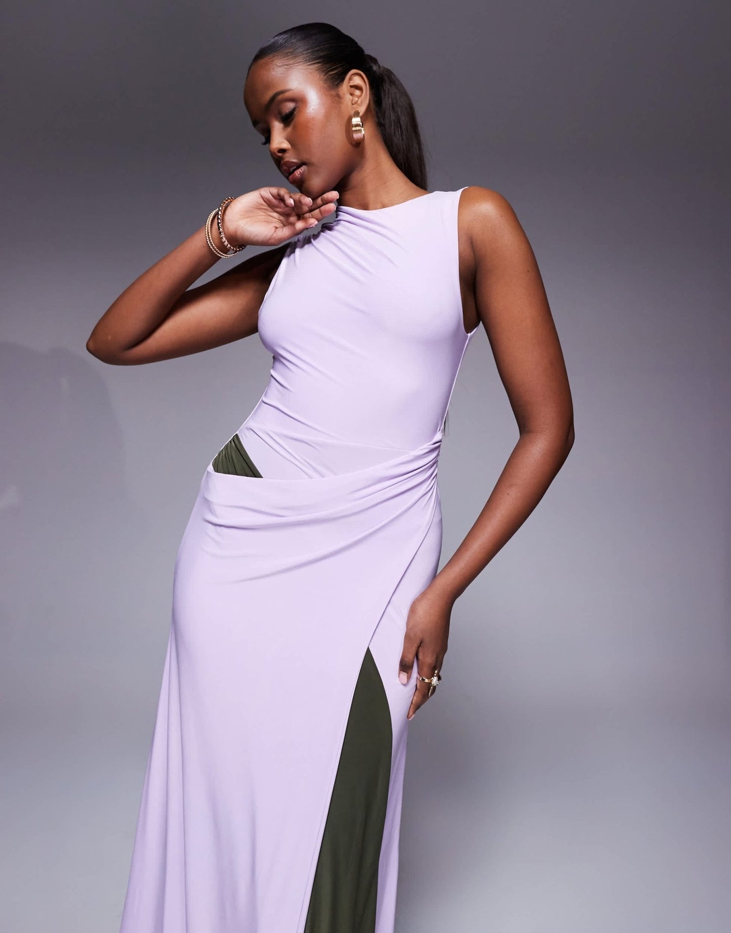 ASOS DESIGN sleeveless sarong detail maxi dress with contrast sash in lilac - ASOS Sample Sale EU Store