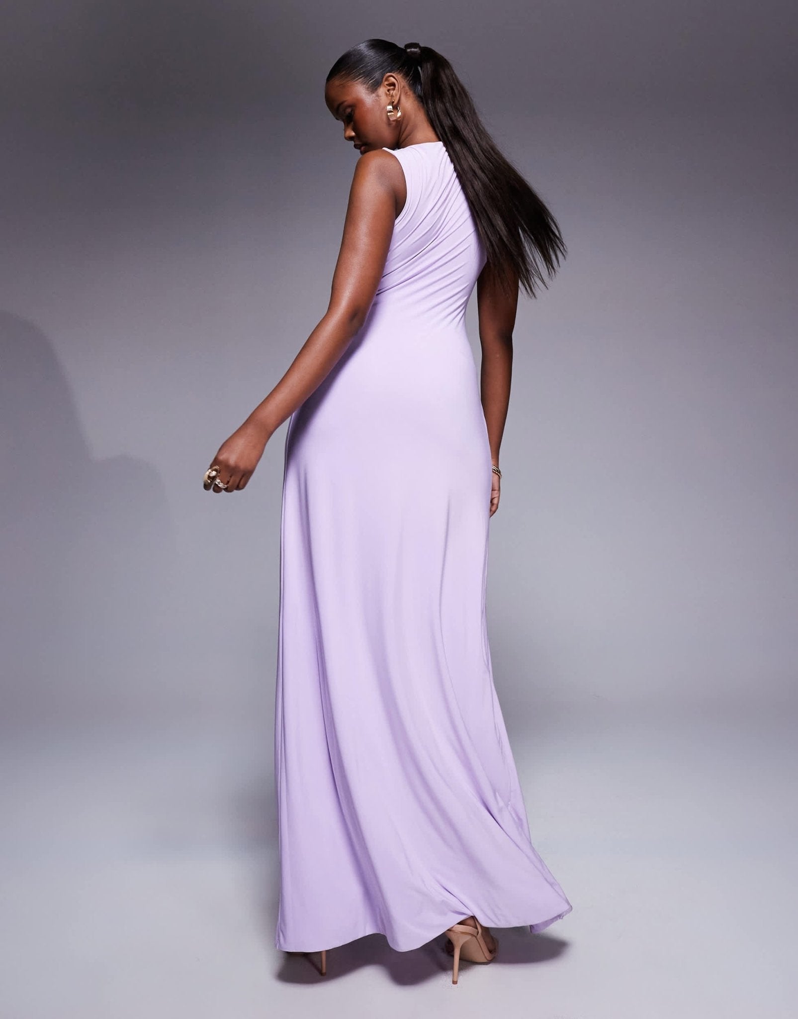 ASOS DESIGN sleeveless sarong detail maxi dress with contrast sash in lilac - ASOS Sample Sale EU Store