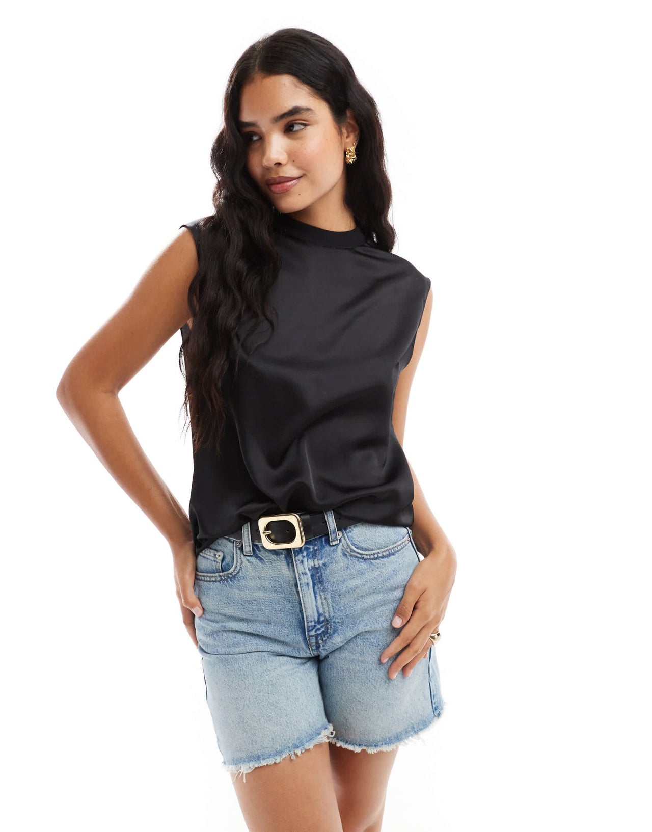ASOS DESIGN sleeveless satin top in black - ASOS Sample Sale EU Store