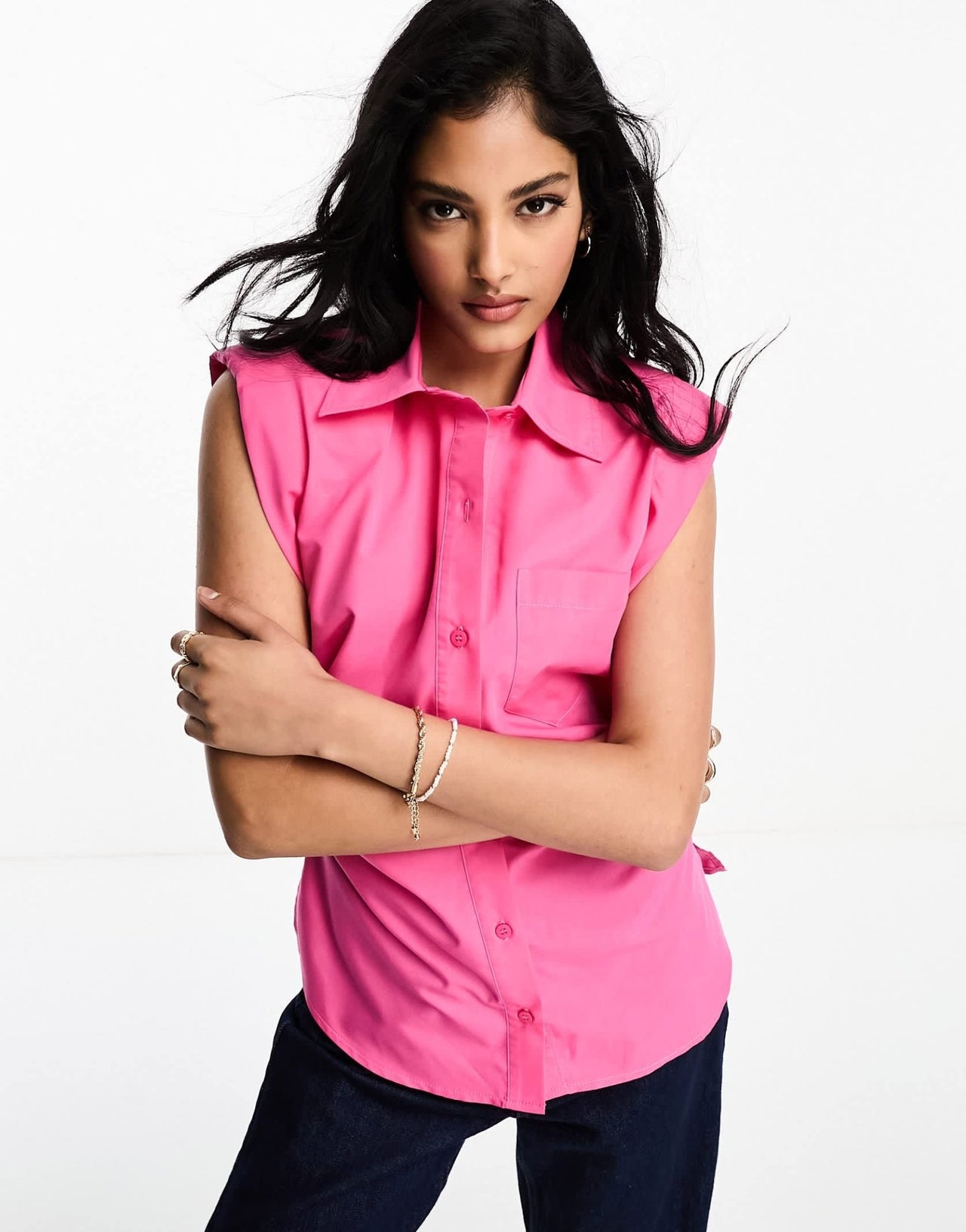 ASOS DESIGN sleeveless shirt with ruched side in hot pink - ASOS Sample Sale EU Store