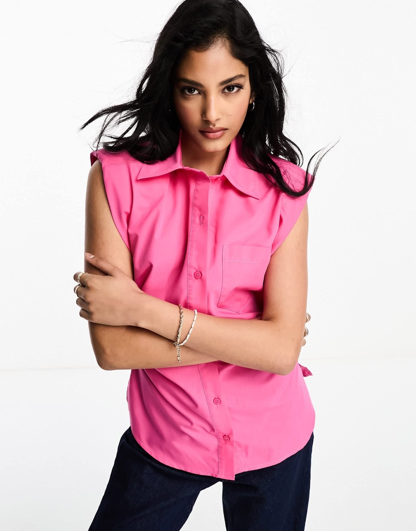 ASOS DESIGN sleeveless shirt with ruched side in hot pink - ASOS Sample Sale EU Store