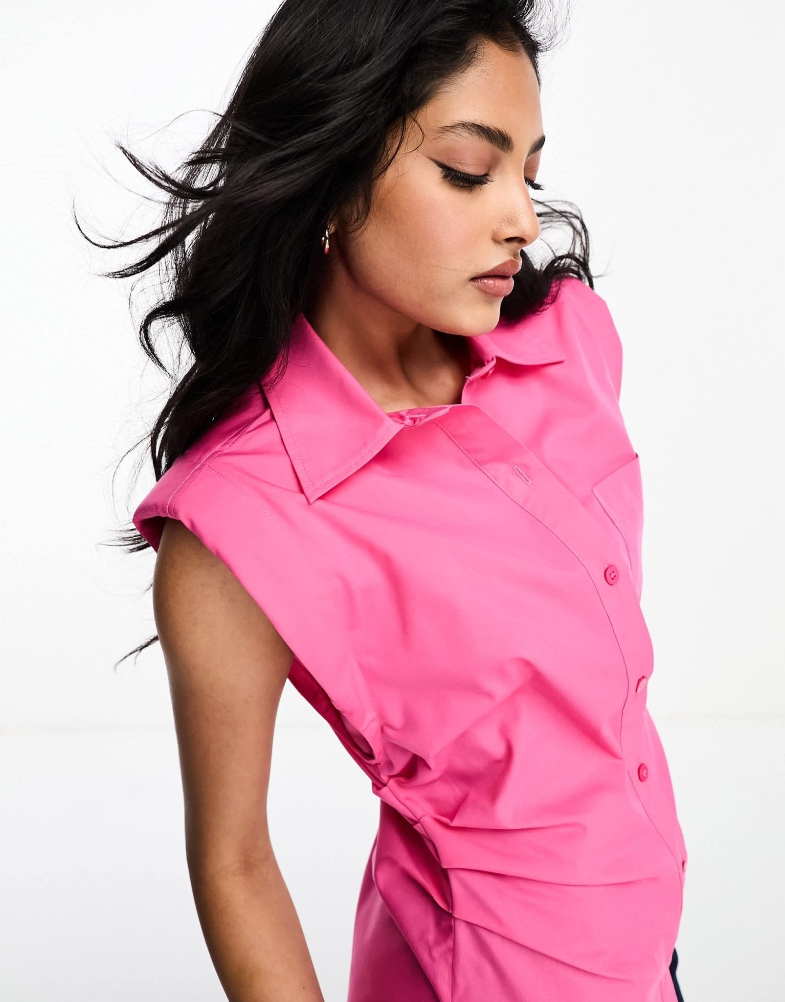ASOS DESIGN sleeveless shirt with ruched side in hot pink - ASOS Sample Sale EU Store
