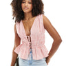 ASOS DESIGN sleeveless top with tie waist detail in red and white stripe