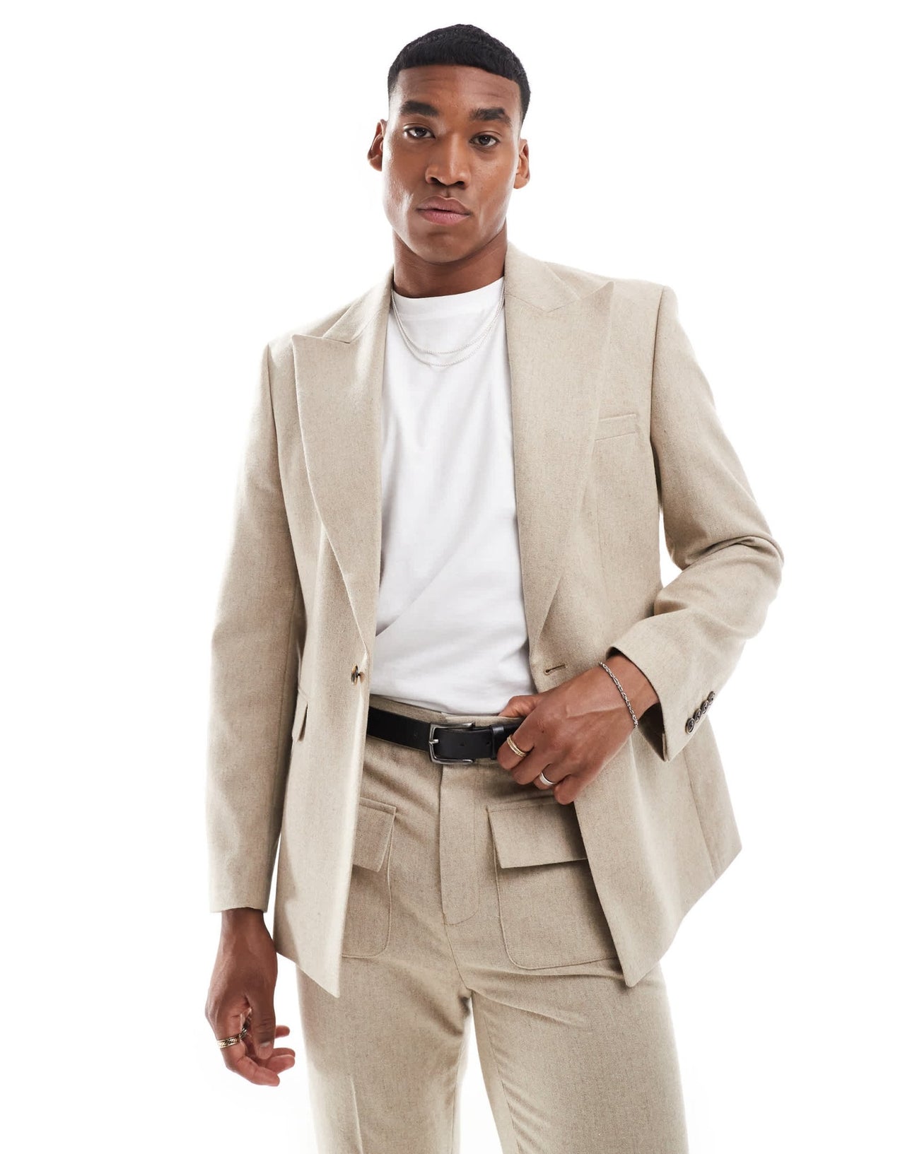 ASOS DESIGN slim 70s lapel suit jacket with wool in beige - ASOS Sample Sale EU Store