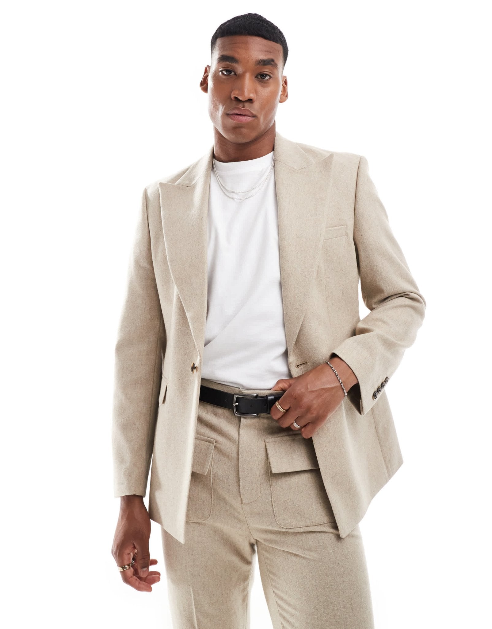 ASOS DESIGN slim 70s lapel suit jacket with wool in beige - ASOS Sample Sale EU Store