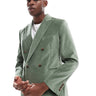 ASOS DESIGN veste de costume slim croisée en velours de coton vert sauge