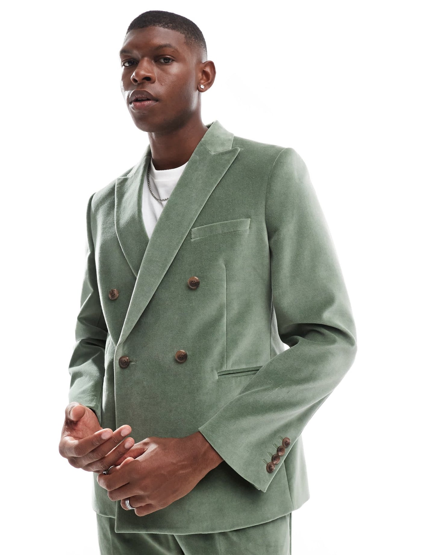 ASOS DESIGN slim double breasted suit jacket in sage green cotton velvet - ASOS Sample Sale EU Store