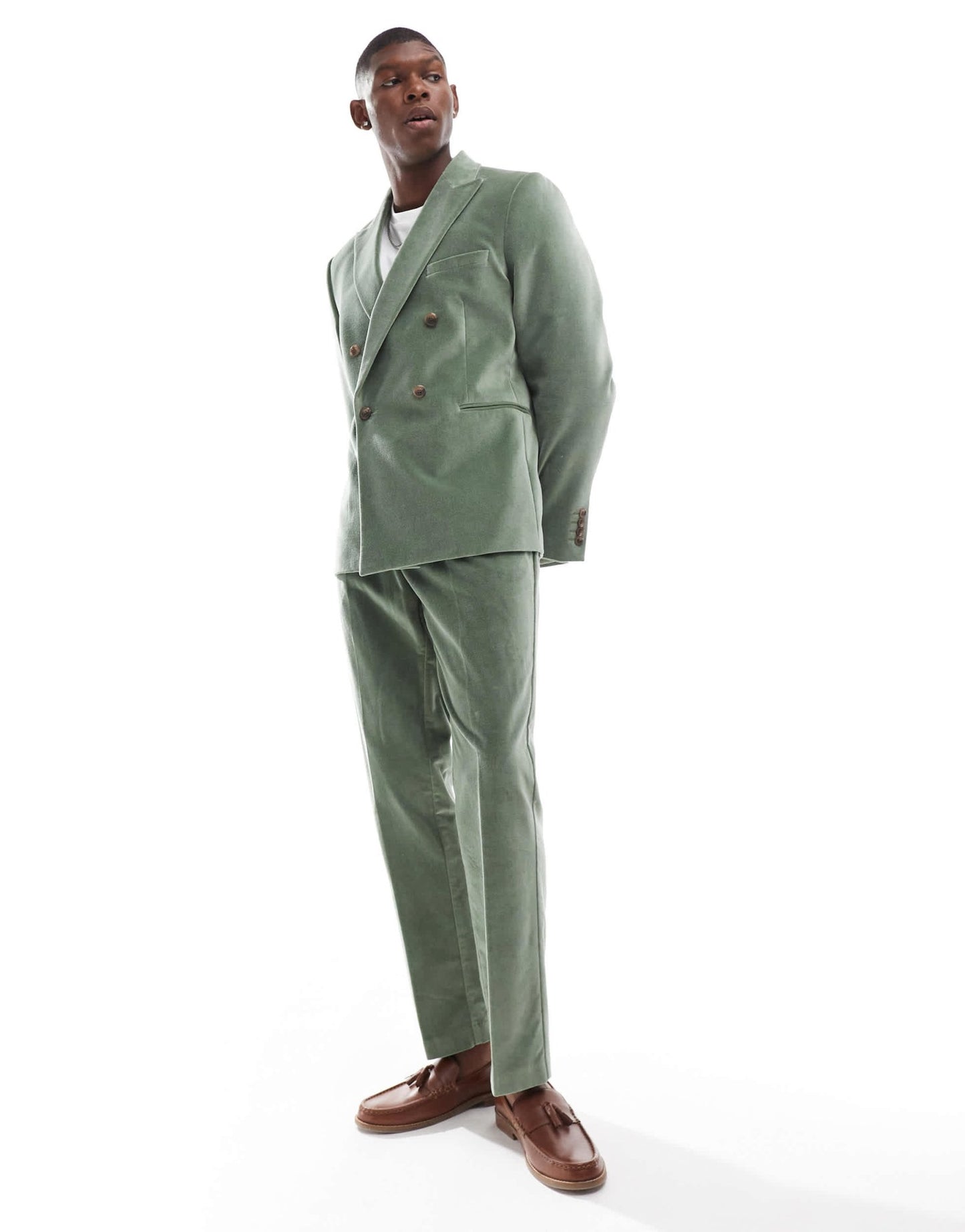 ASOS DESIGN slim double breasted suit jacket in sage green cotton velvet - ASOS Sample Sale EU Store