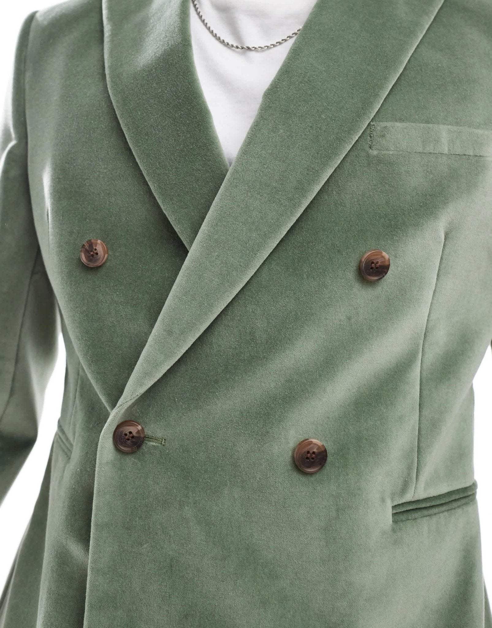 ASOS DESIGN slim double breasted suit jacket in sage green cotton velvet - ASOS Sample Sale EU Store