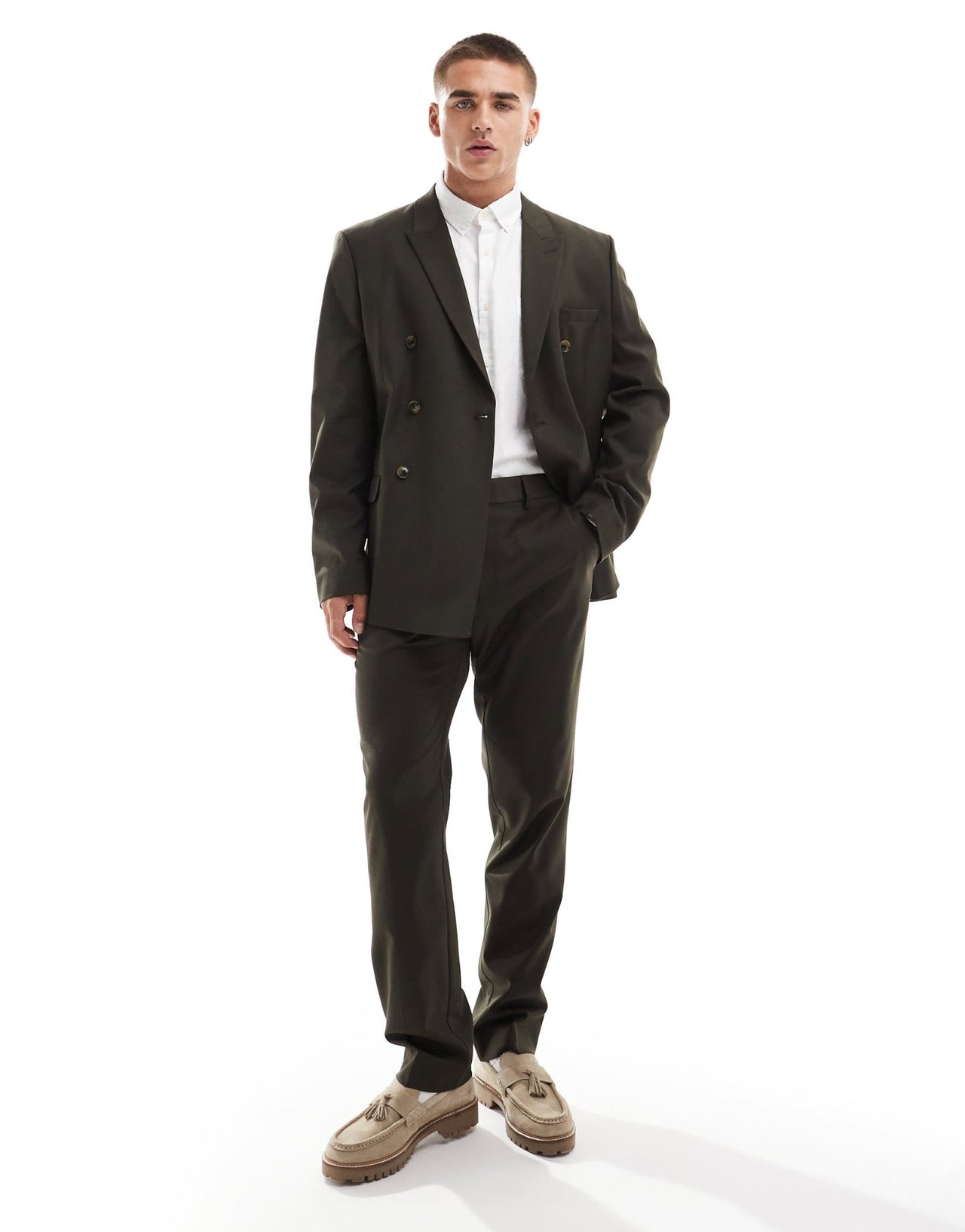 ASOS DESIGN slim fit double breasted clean wool blend suit jacket in olive - ASOS Sample Sale EU Store
