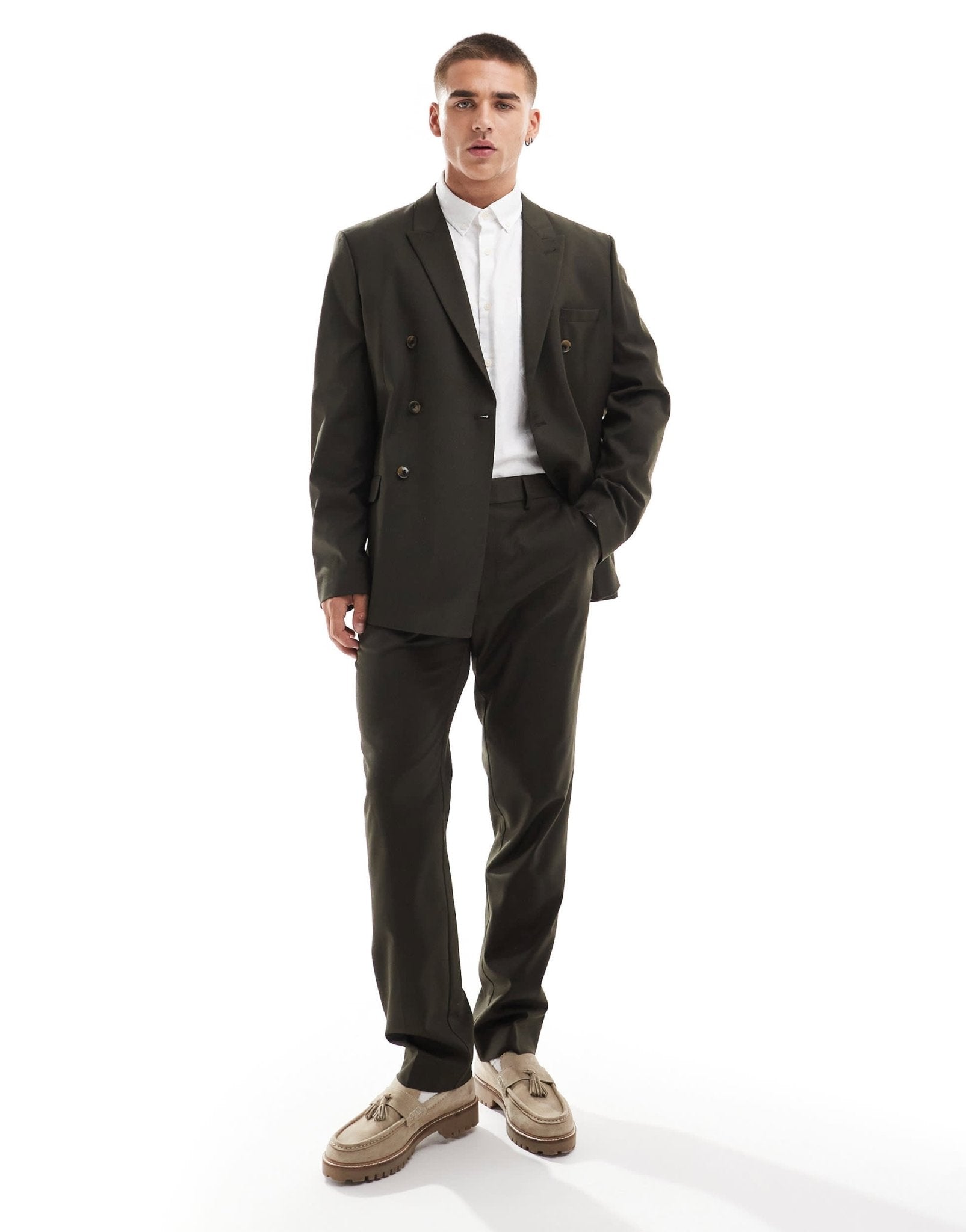 ASOS DESIGN slim fit double breasted clean wool blend suit jacket in olive - ASOS Sample Sale EU Store
