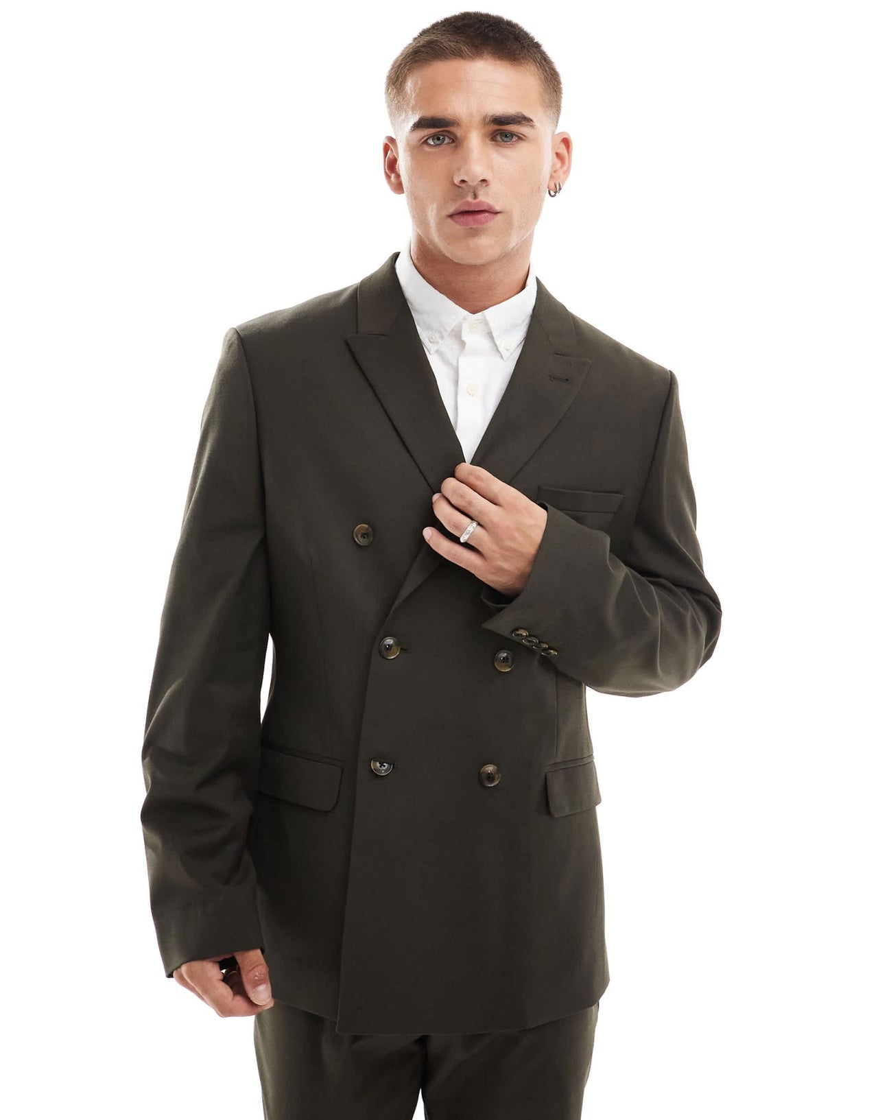 ASOS DESIGN slim fit double breasted clean wool blend suit jacket in olive - ASOS Sample Sale EU Store