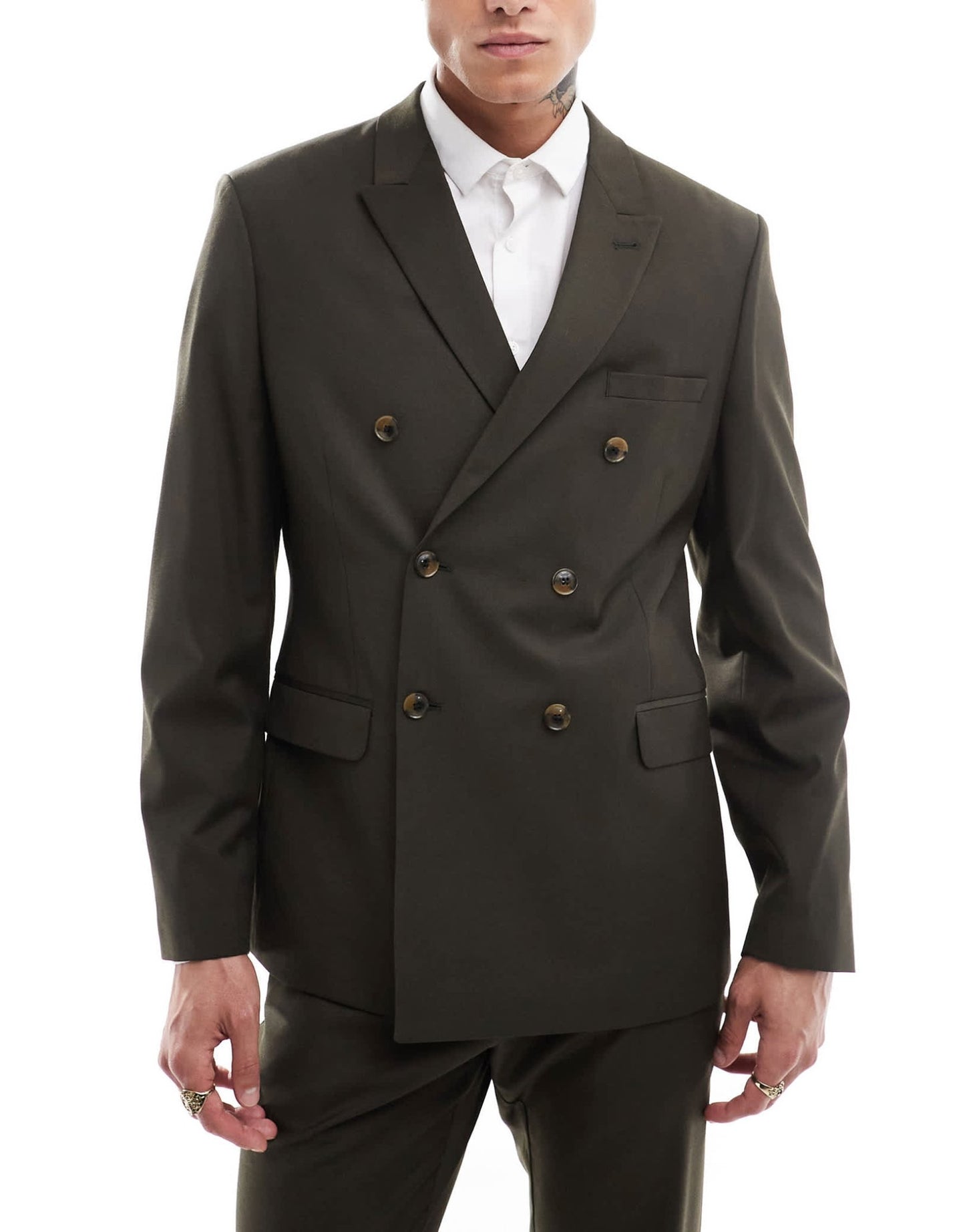 ASOS DESIGN slim fit double breasted clean wool blend suit jacket in olive - ASOS Sample Sale EU Store