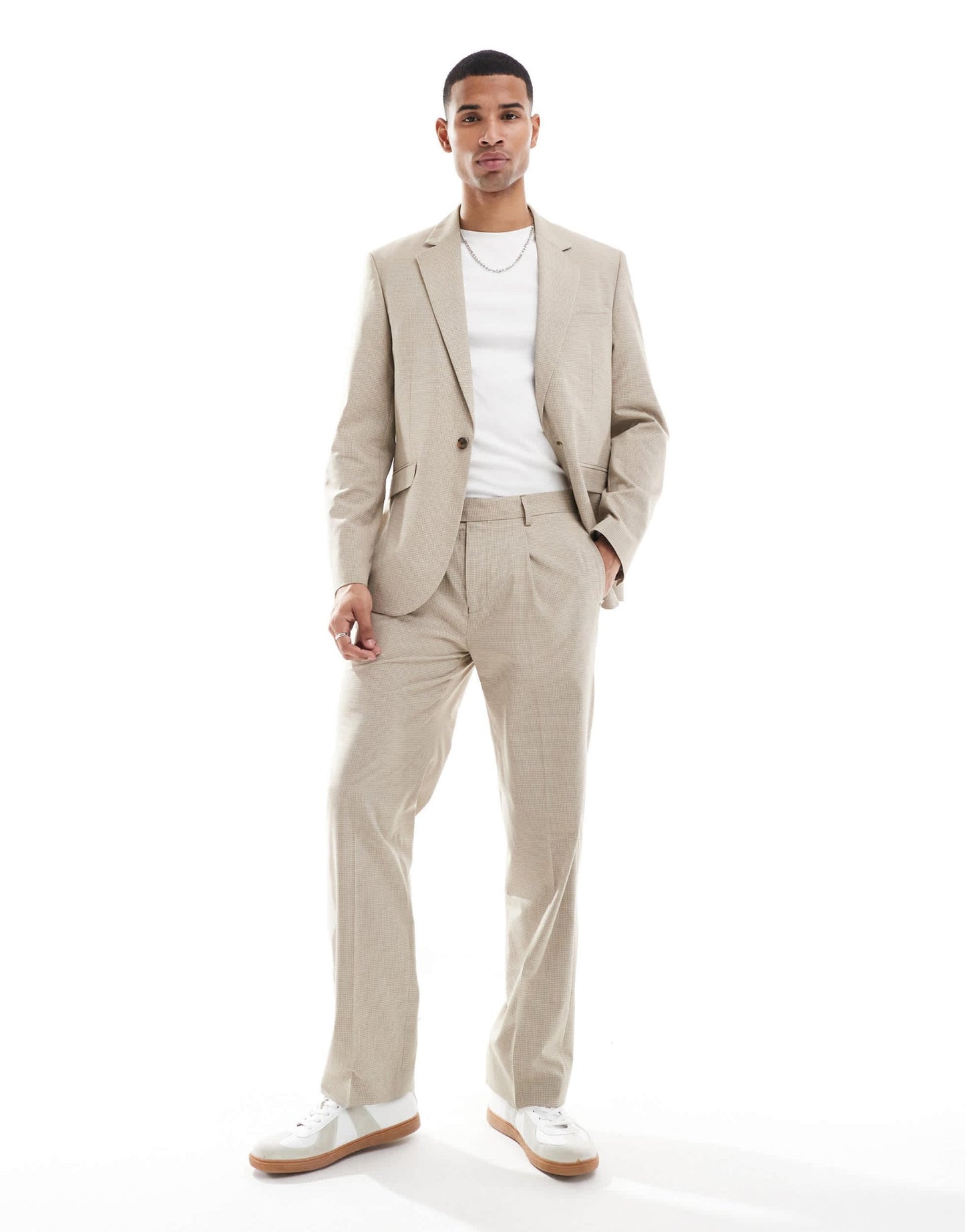 ASOS DESIGN slim fit suit jacket in neutral tonal puppytooth - ASOS Sample Sale EU Store