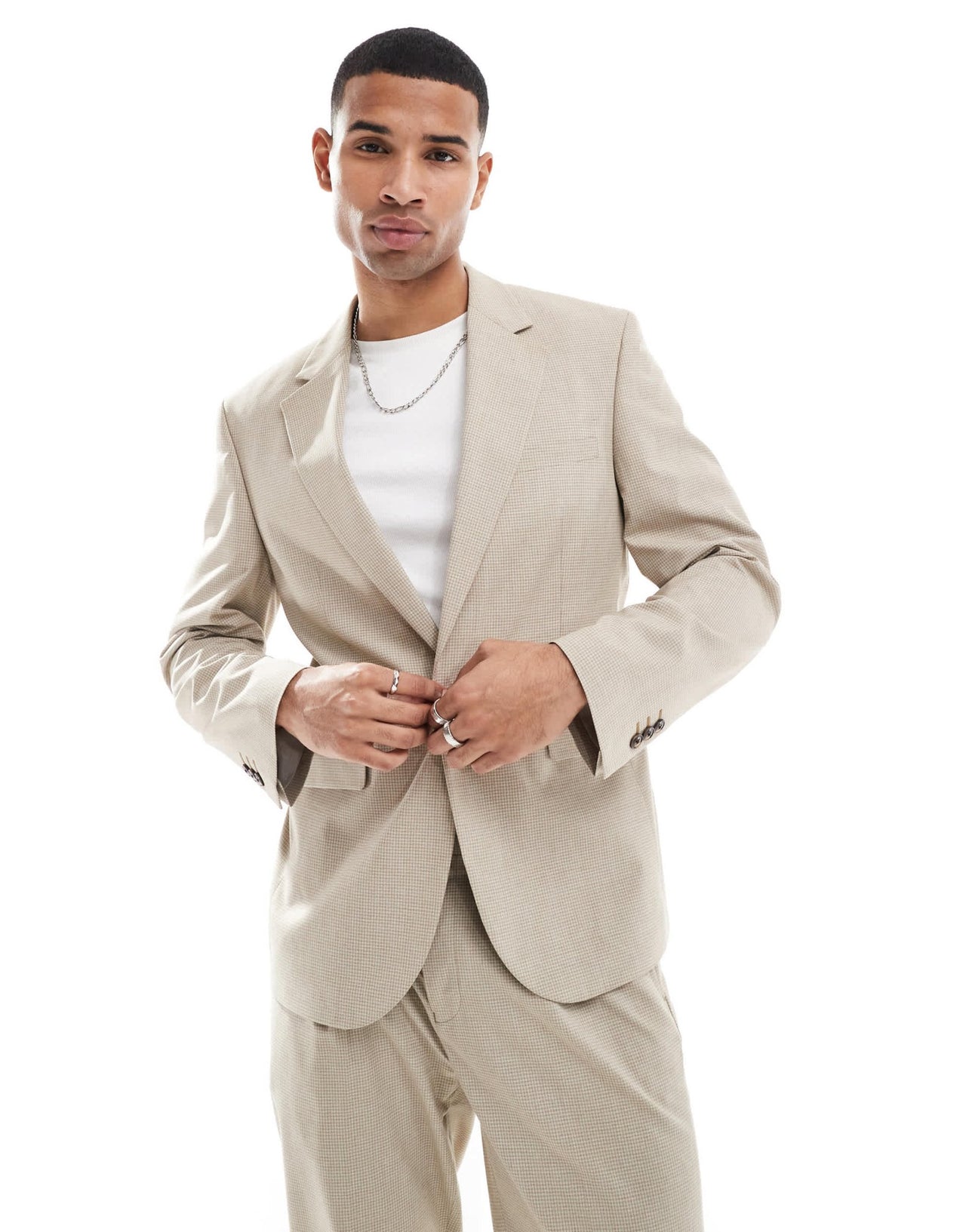 ASOS DESIGN slim fit suit jacket in neutral tonal puppytooth - ASOS Sample Sale EU Store