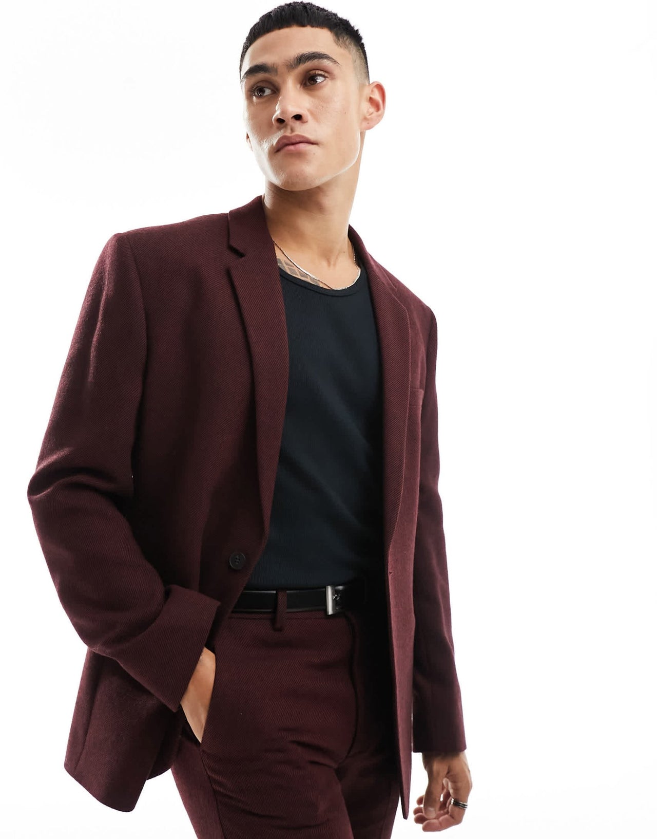 ASOS DESIGN slim fit wool mix suit jacket in burgundy twill - ASOS Sample Sale EU Store