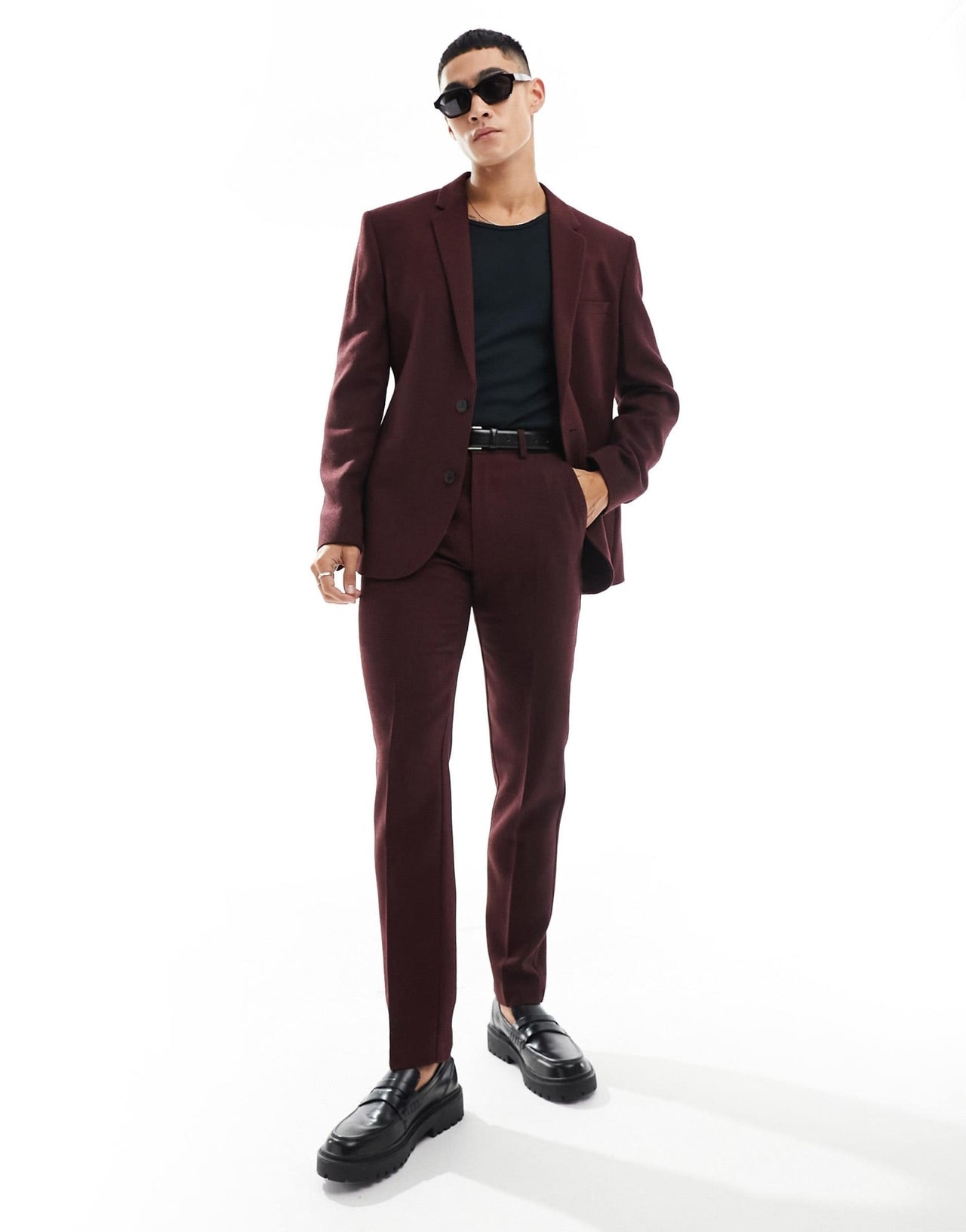 ASOS DESIGN slim fit wool mix suit jacket in burgundy twill - ASOS Sample Sale EU Store