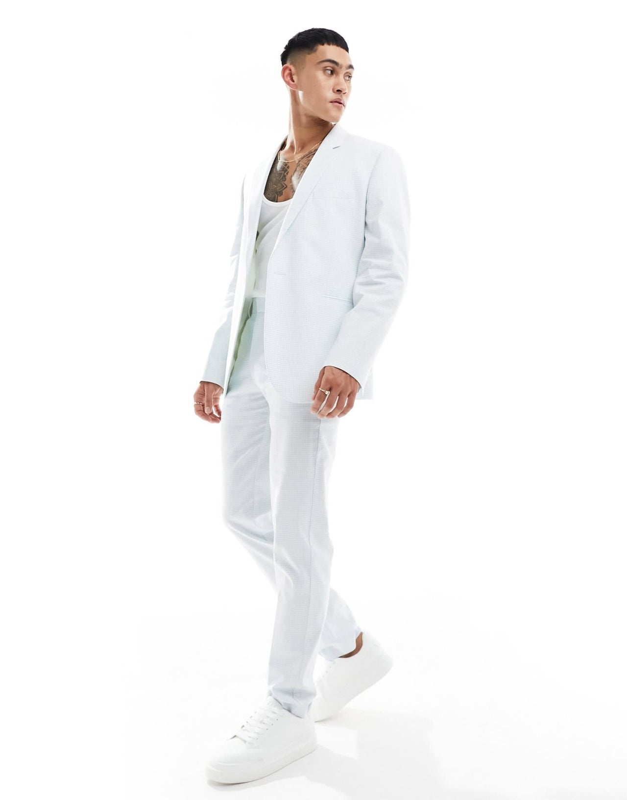 ASOS DESIGN slim gingham suit jacket in blue - ASOS Sample Sale EU Store
