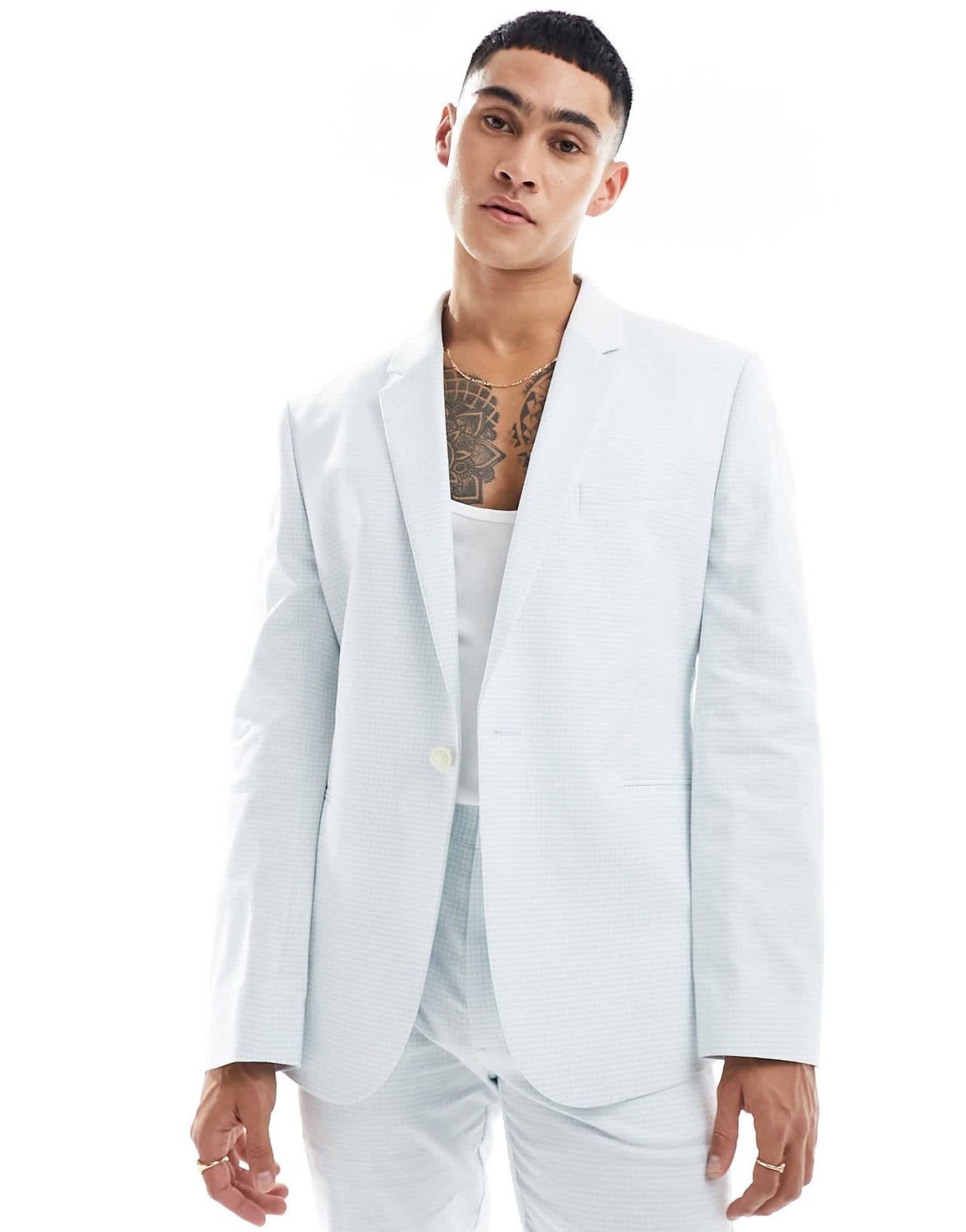 ASOS DESIGN slim gingham suit jacket in blue - ASOS Sample Sale EU Store
