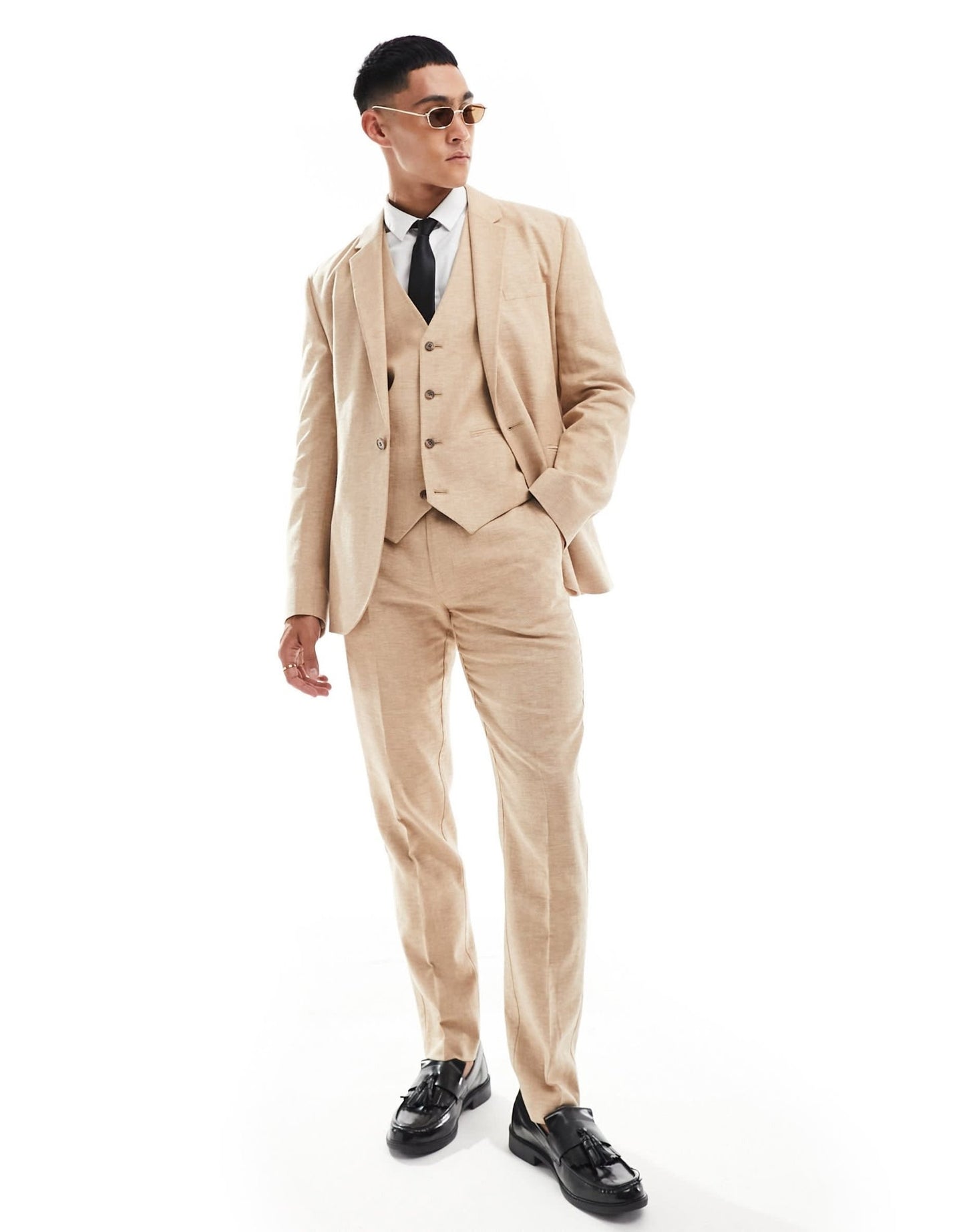 ASOS DESIGN slim herringbone suit jacket with linen in stone - ASOS Sample Sale EU Store