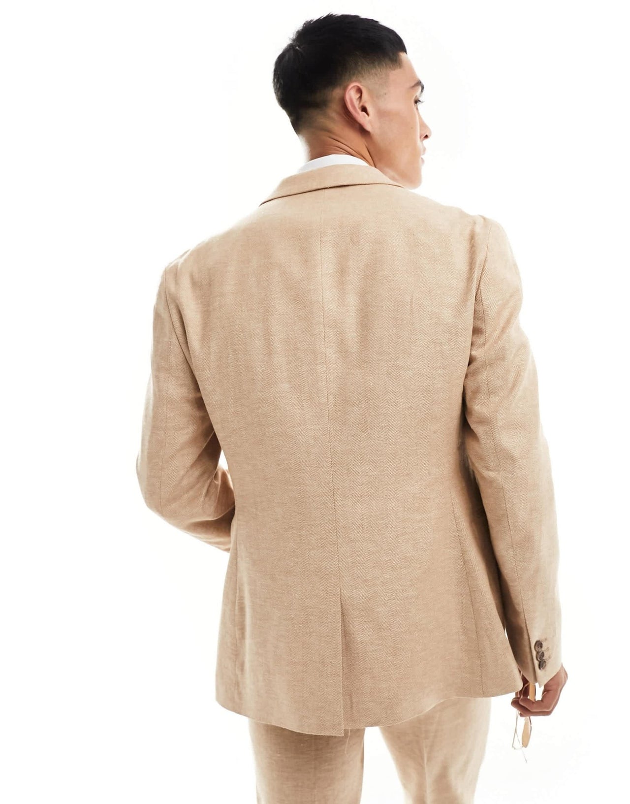 ASOS DESIGN slim herringbone suit jacket with linen in stone - ASOS Sample Sale EU Store