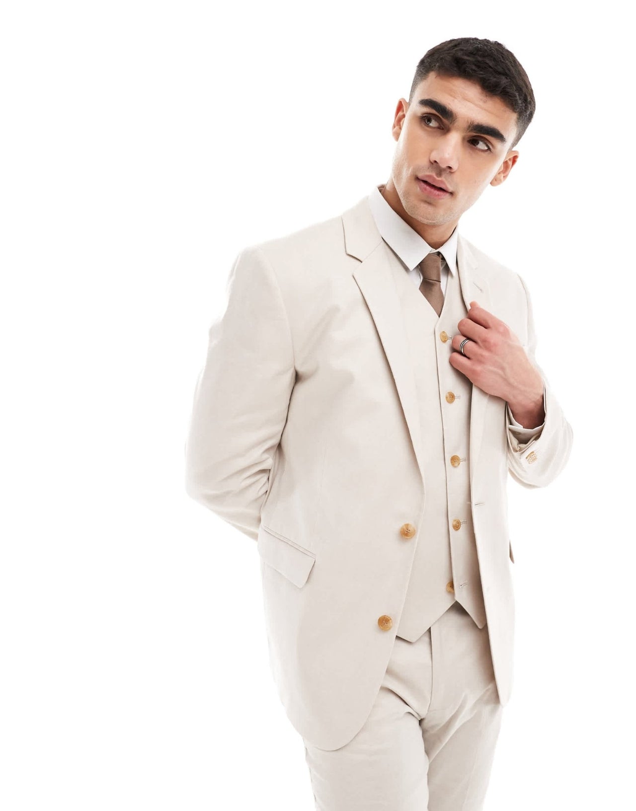 ASOS DESIGN slim linen blend suit jacket in stone - ASOS Sample Sale EU Store