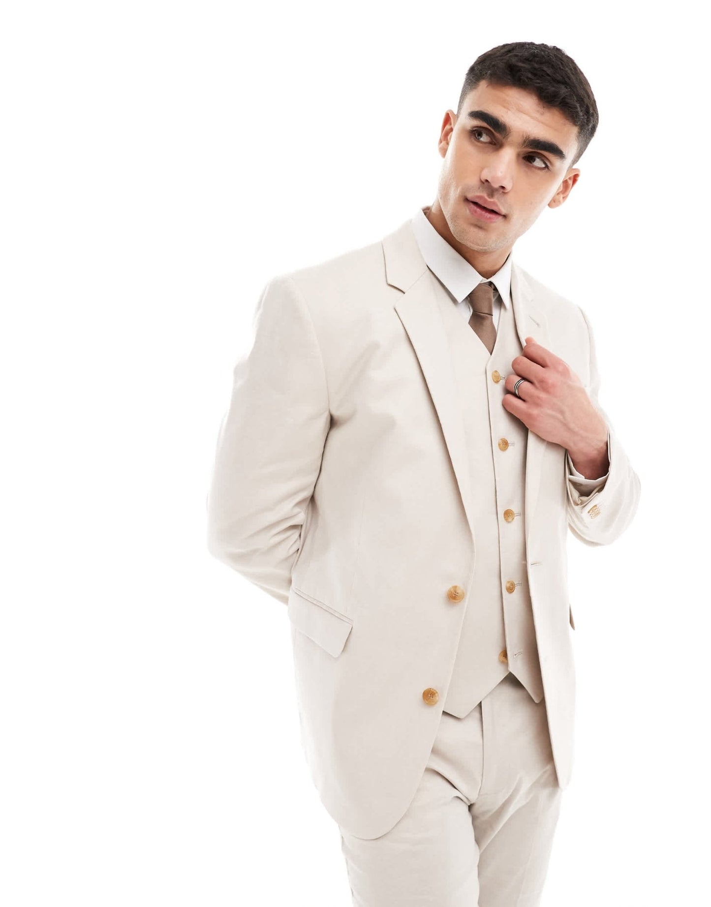 ASOS DESIGN slim linen blend suit jacket in stone - ASOS Sample Sale EU Store