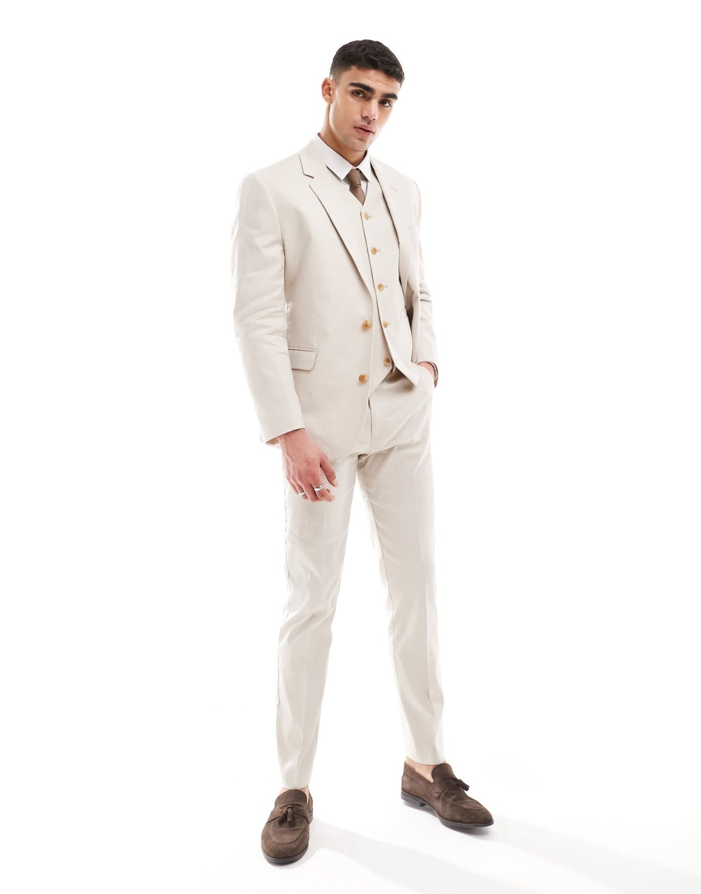 ASOS DESIGN slim linen blend suit jacket in stone - ASOS Sample Sale EU Store