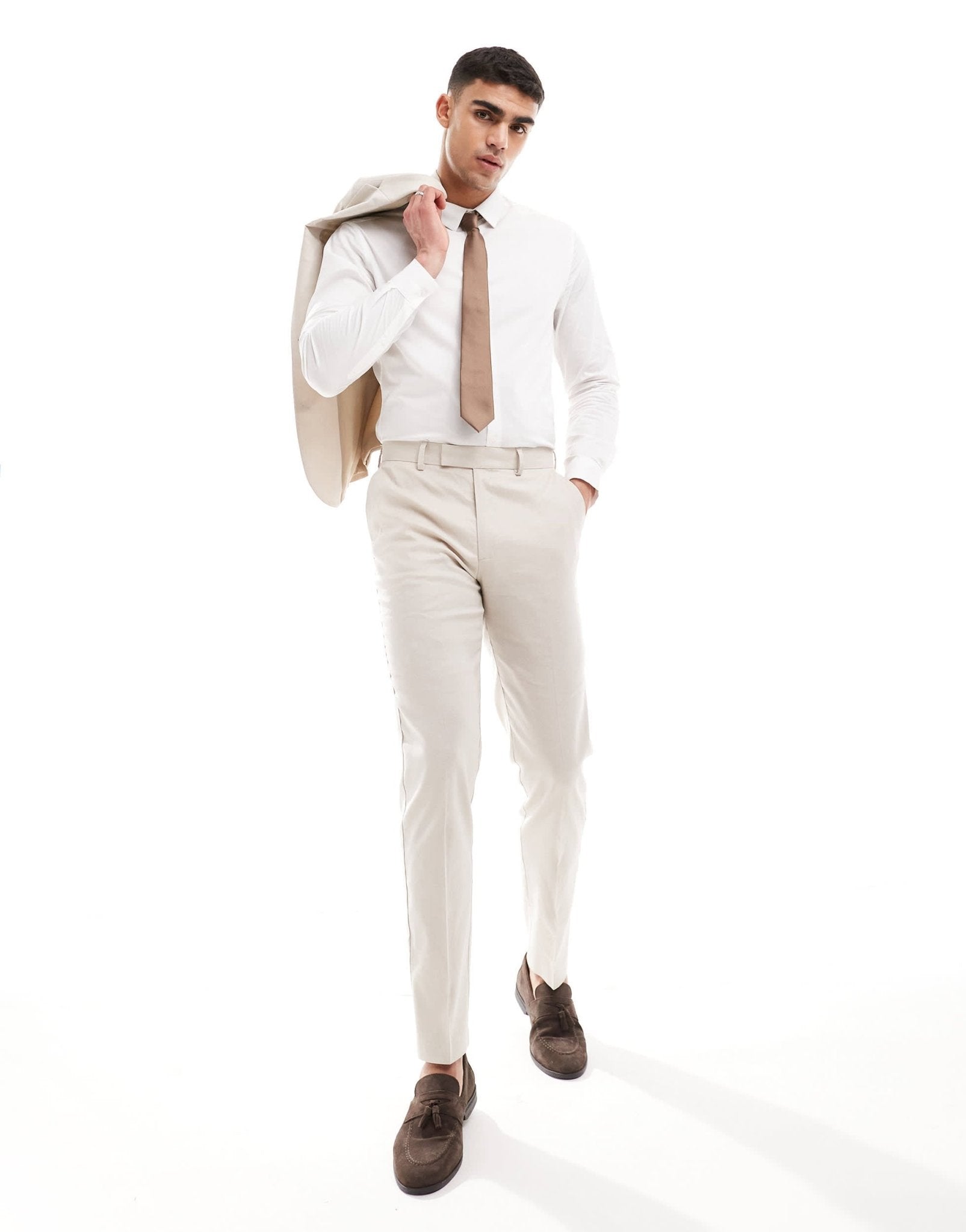ASOS DESIGN slim linen blend suit trousers in stone - ASOS Sample Sale EU Store
