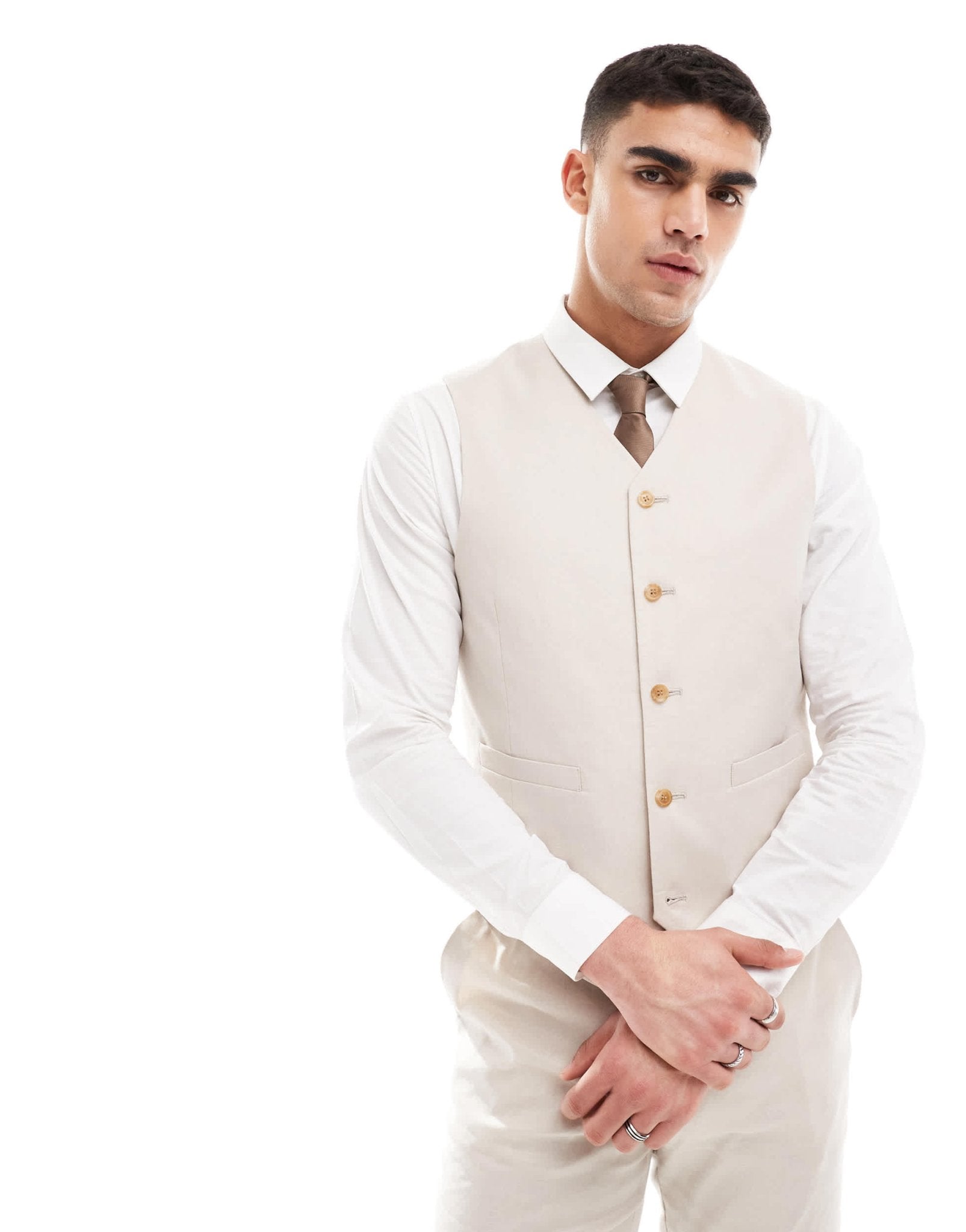 ASOS DESIGN slim linen blend suit waistcoat in stone - ASOS Sample Sale EU Store