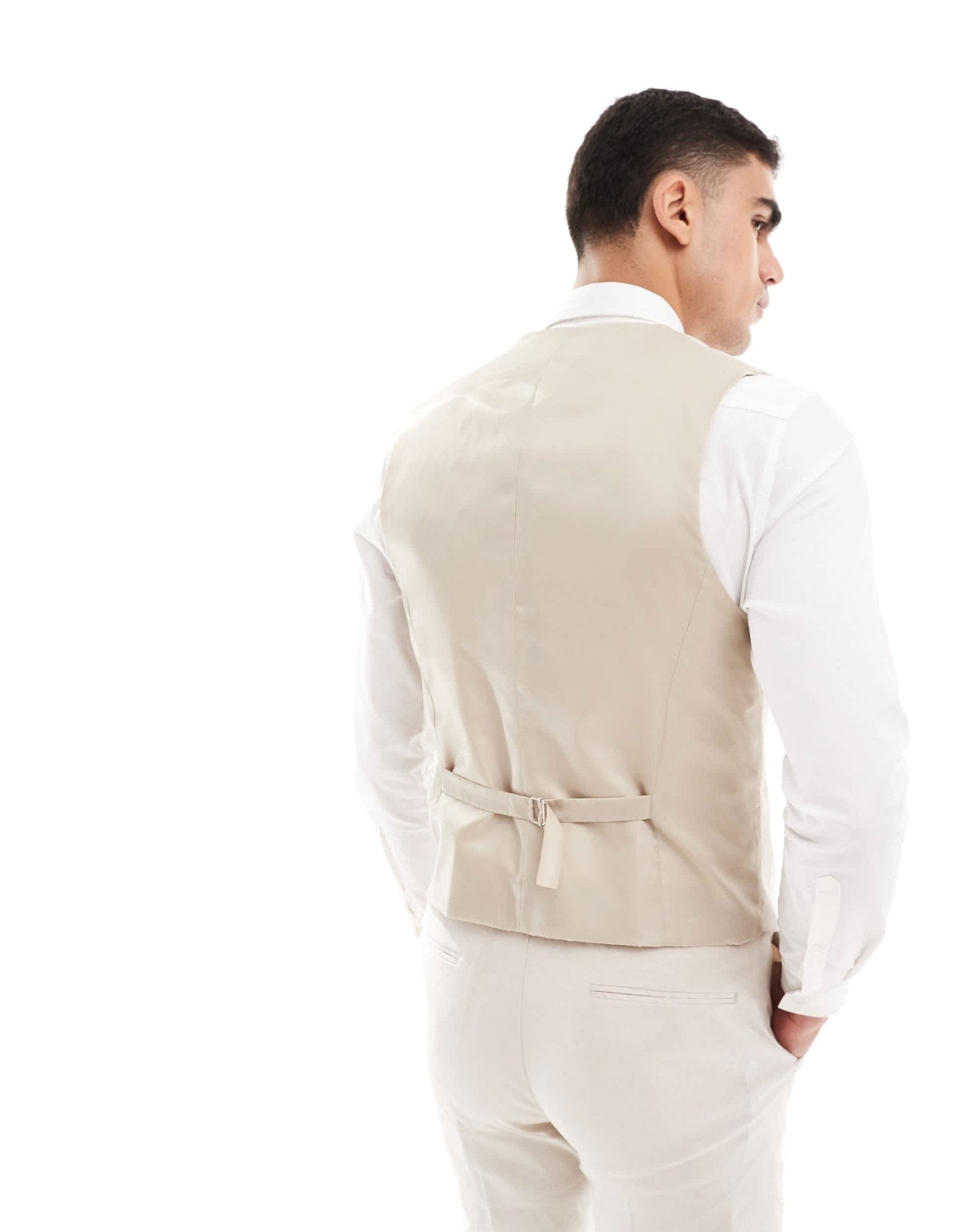 ASOS DESIGN slim linen blend suit waistcoat in stone - ASOS Sample Sale EU Store