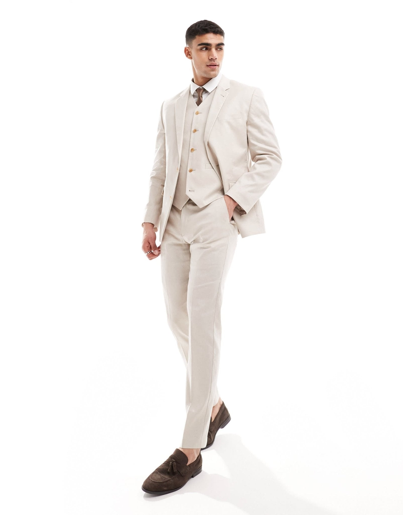 ASOS DESIGN slim linen blend suit waistcoat in stone - ASOS Sample Sale EU Store