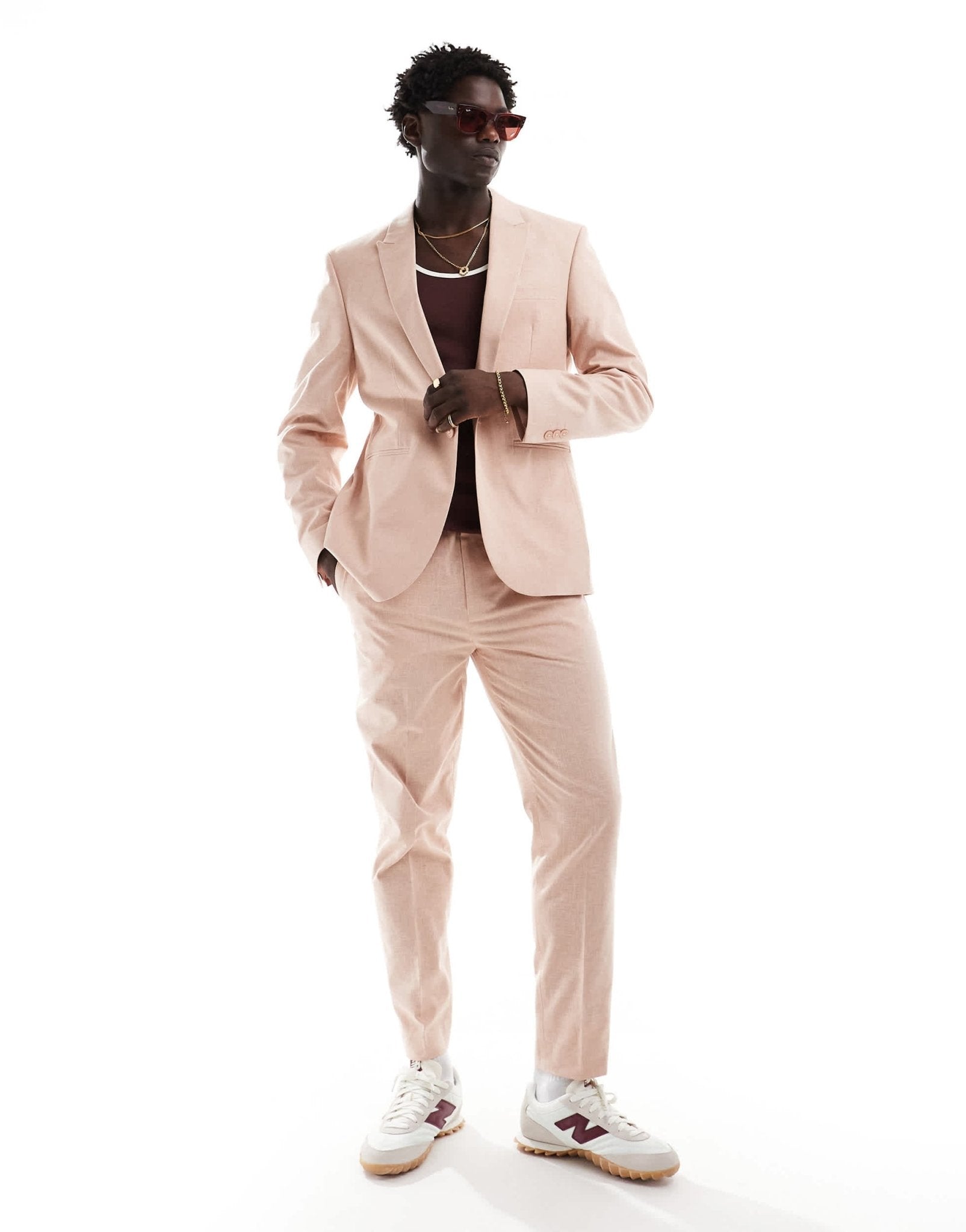 ASOS DESIGN slim linen look suit jacket in pink - ASOS Sample Sale EU Store
