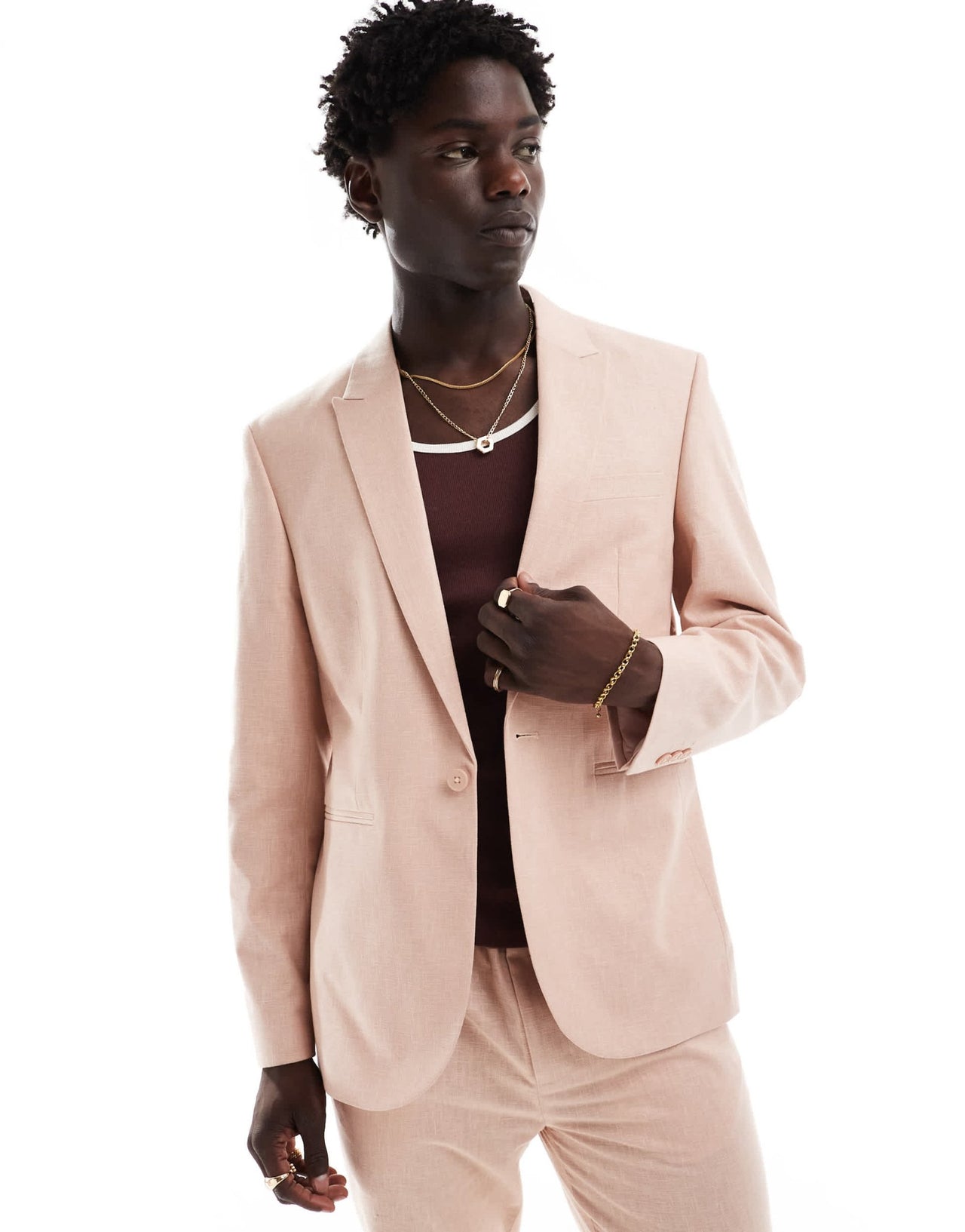 ASOS DESIGN slim linen look suit jacket in pink - ASOS Sample Sale EU Store