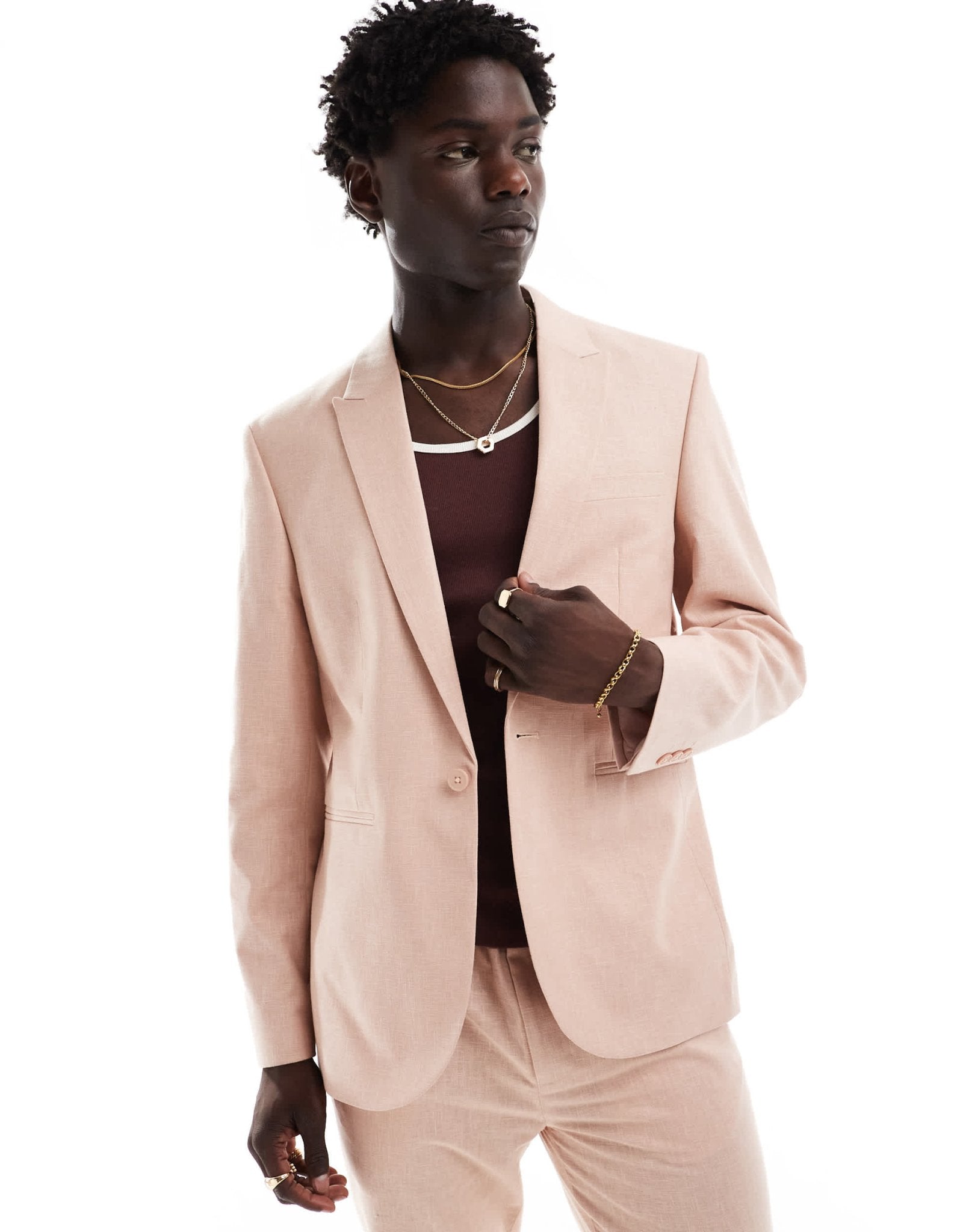 ASOS DESIGN slim linen look suit jacket in pink - ASOS Sample Sale EU Store