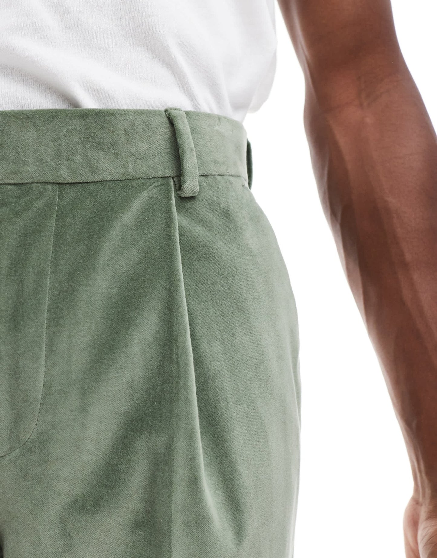 ASOS DESIGN slim pleat front suit trousers in sage green cotton velvet - ASOS Sample Sale EU Store
