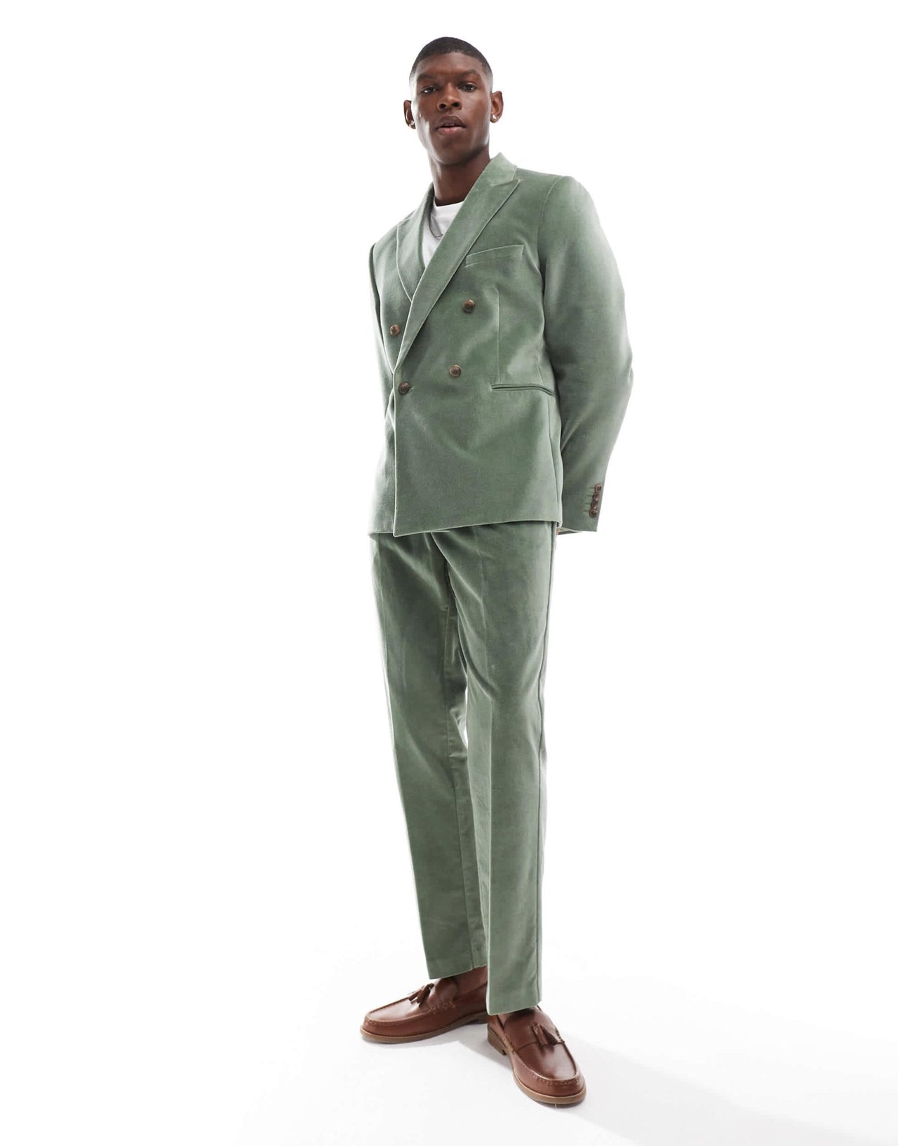 ASOS DESIGN slim pleat front suit trousers in sage green cotton velvet - ASOS Sample Sale EU Store