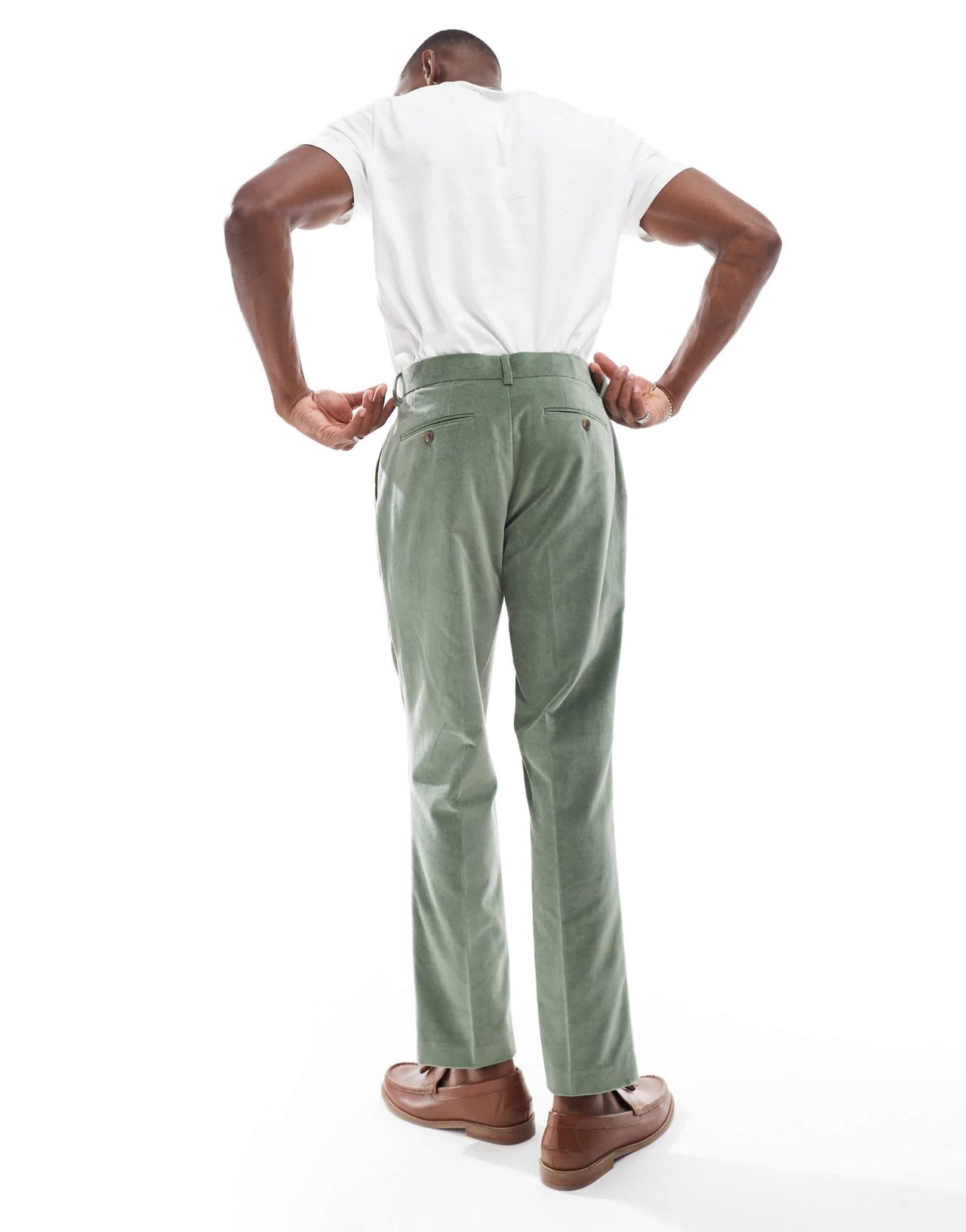 ASOS DESIGN slim pleat front suit trousers in sage green cotton velvet - ASOS Sample Sale EU Store