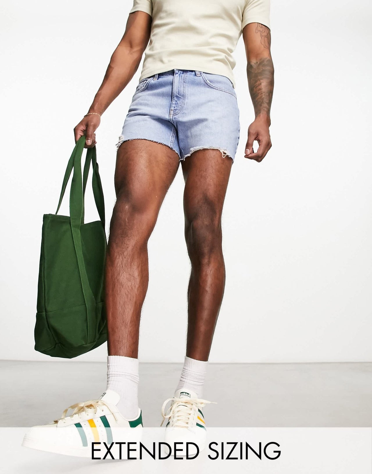 ASOS DESIGN slim shorter length ripped denim shorts in light blue wash - ASOS Sample Sale EU Store