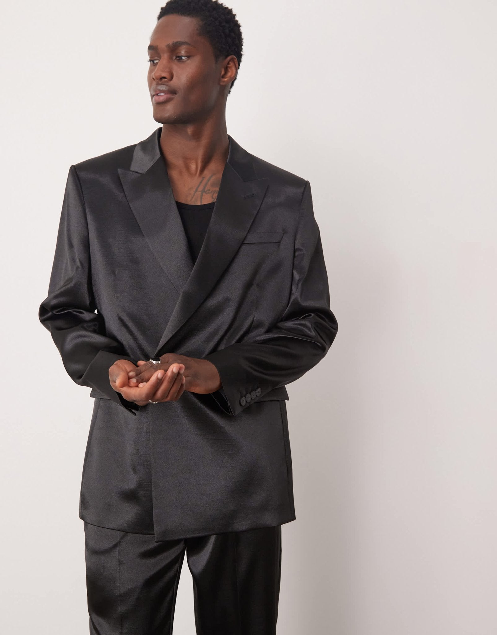 ASOS DESIGN slim suit jacket in black satin - ASOS Sample Sale EU Store