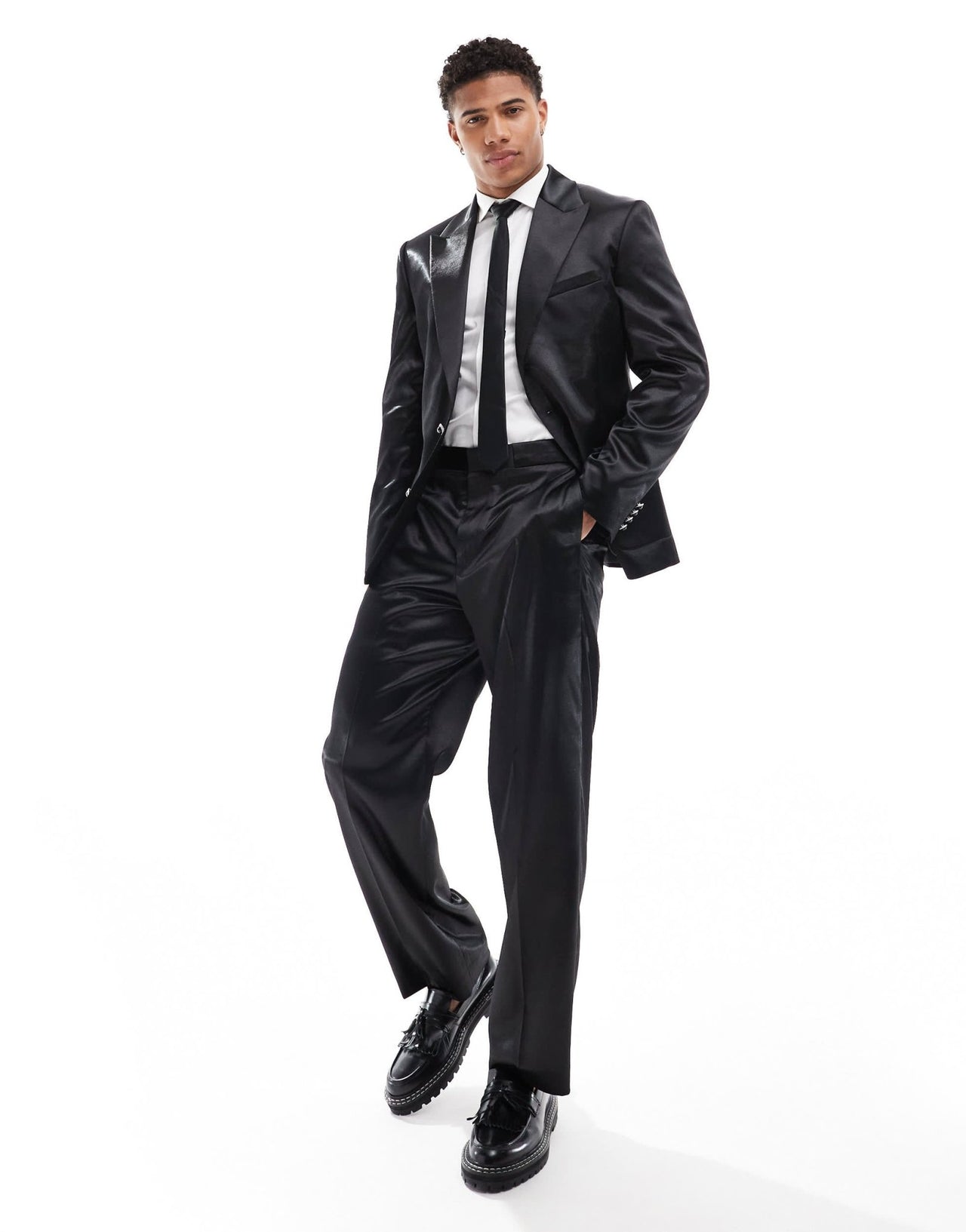 ASOS DESIGN slim suit jacket in black satin with black button detail - ASOS Sample Sale EU Store